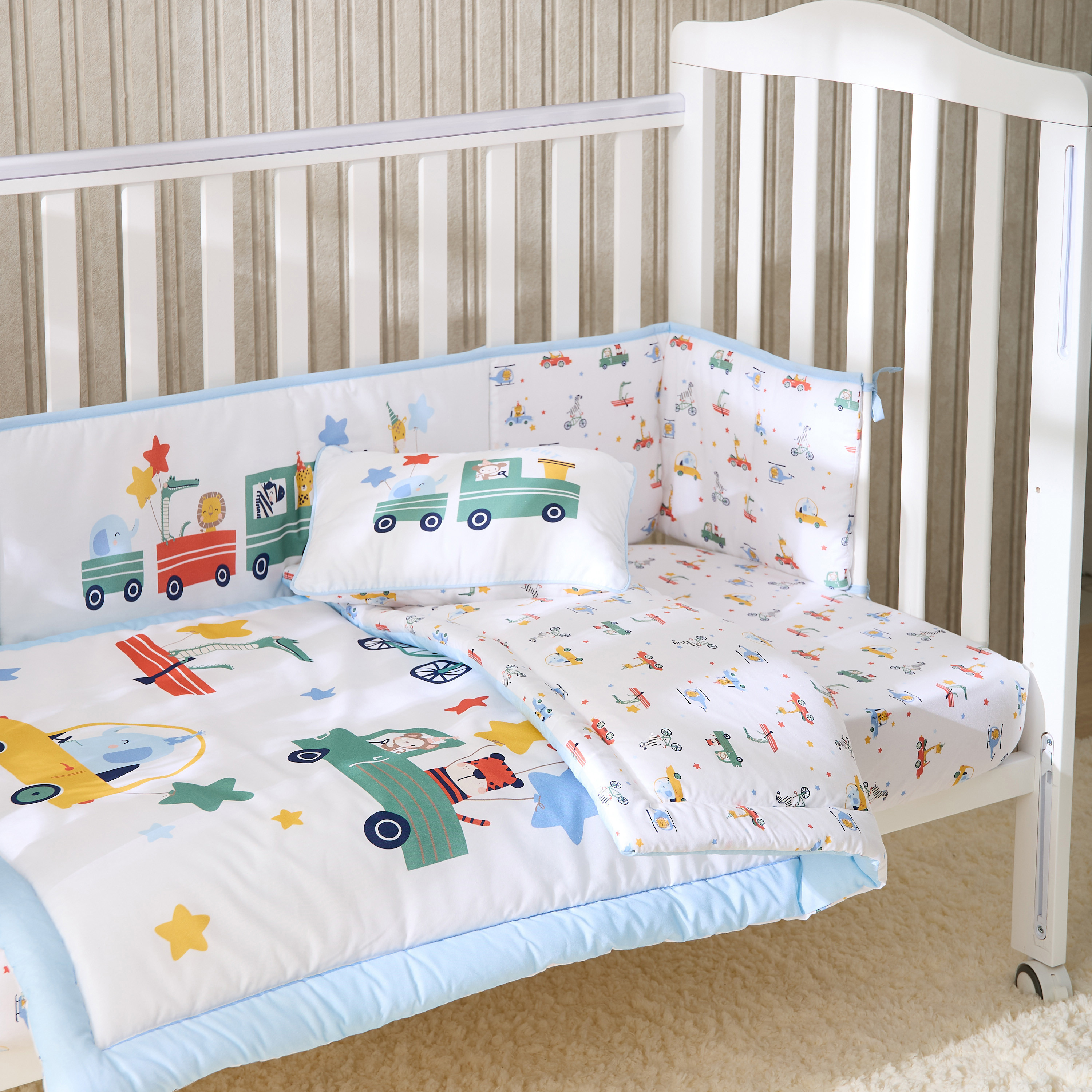 طقم مفروشات سرير 4 قطع بطبعات مركبات من جونيورز- 80x120 سم-baby-nursery-babybedding-image-6
