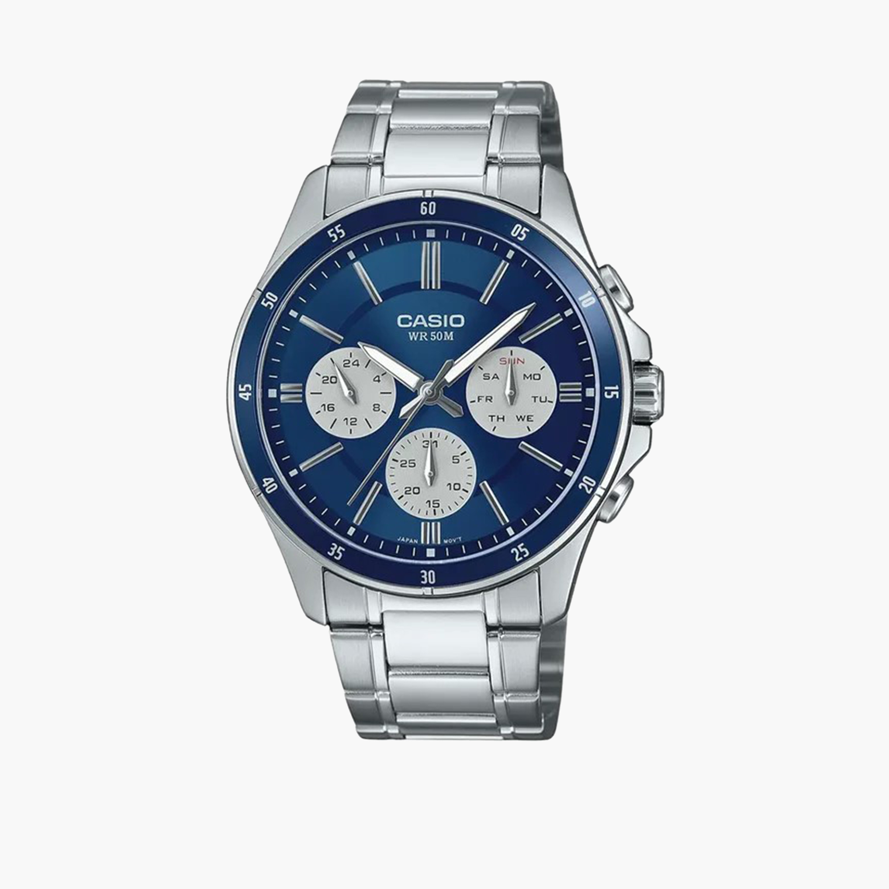 كاسيو-  ساعة كرونوغراف فضية للرجال   47 مم بسوار ستانلس ستيل | MTP-1374D-2A3VDF-men-watchesandjewellery-watches-image-1
