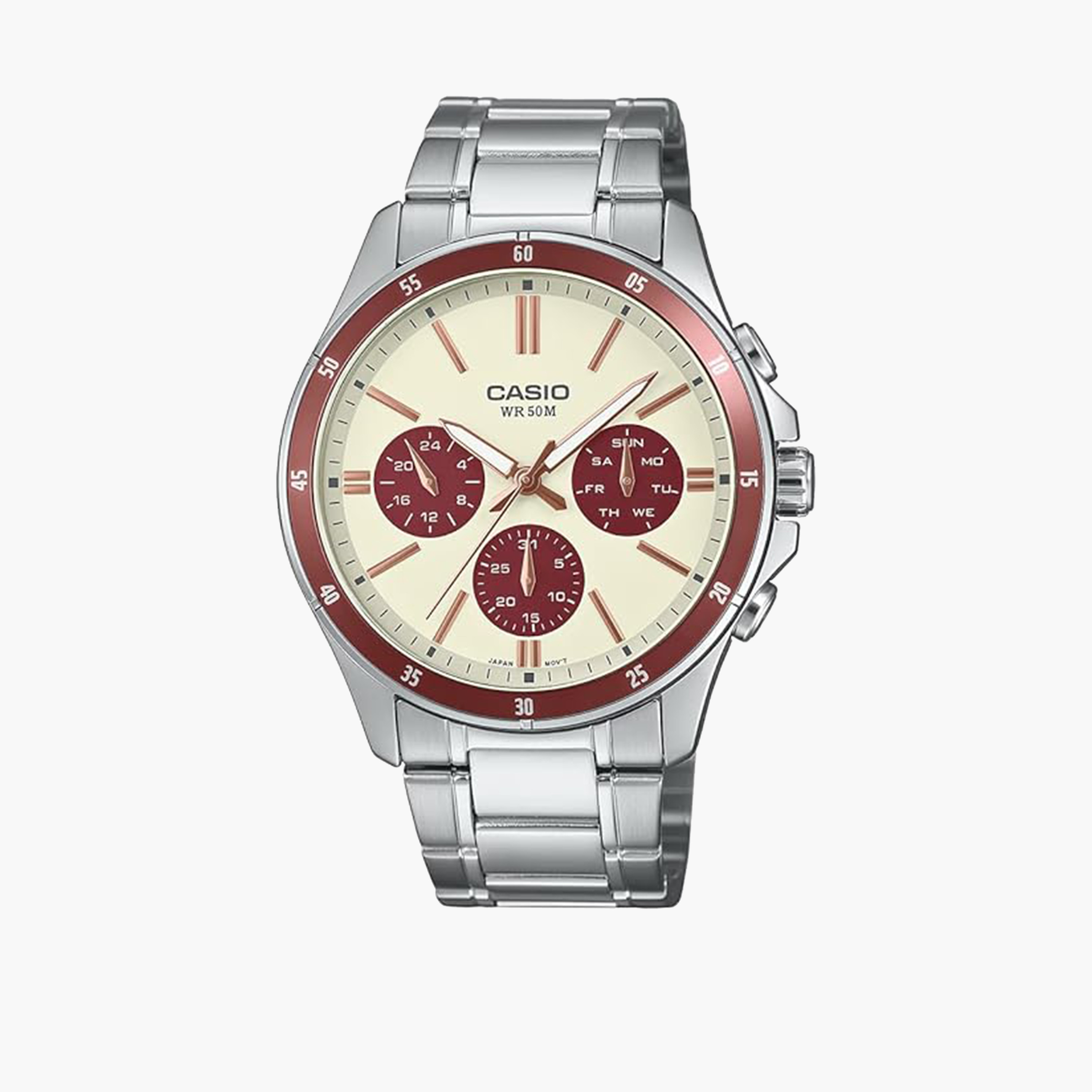 Casio Men's 47MM Silver Chronograph Stainless Steel Strap Watch | MTP-1374D-5A2VDF-men-watchesandjewellery-watches-image-1