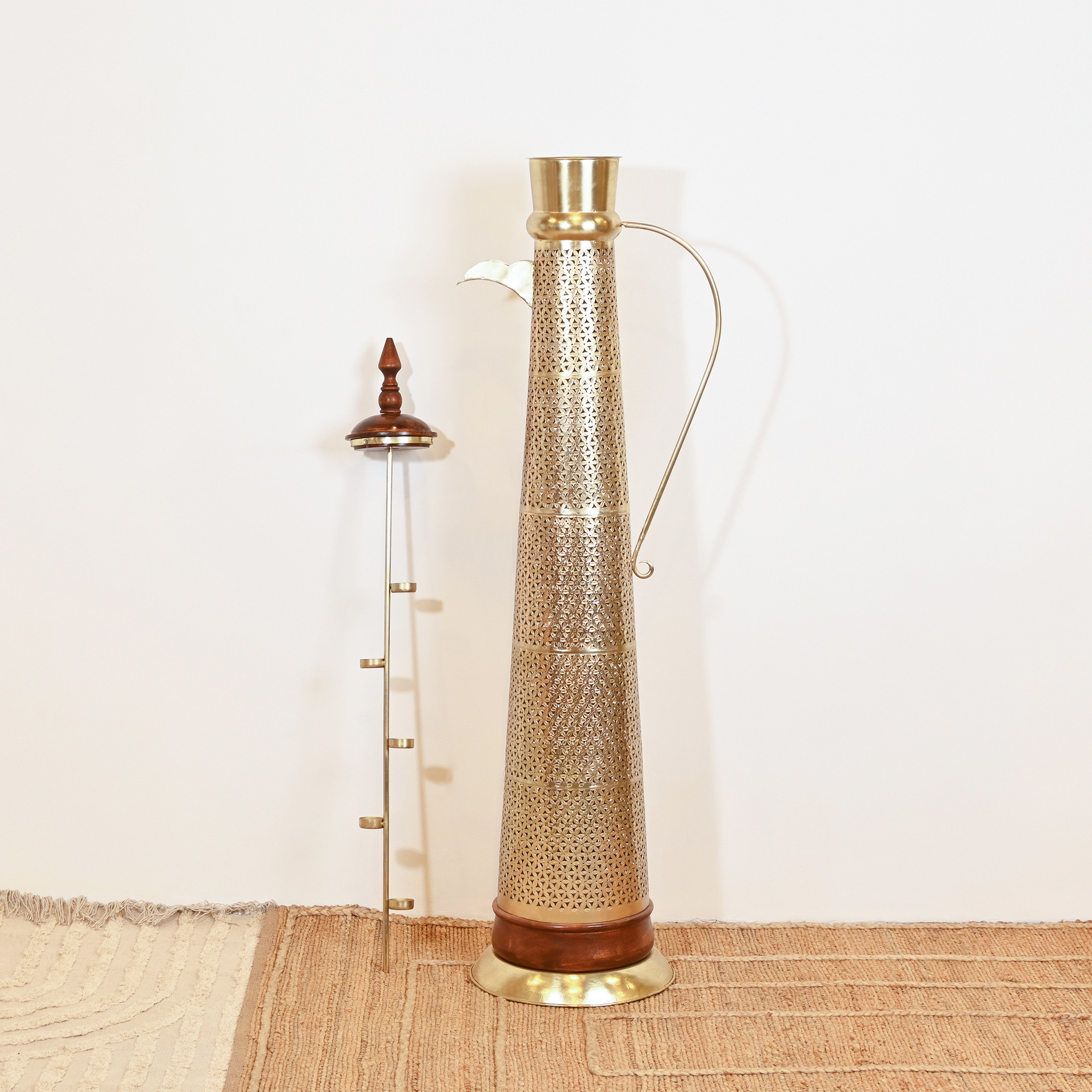 Brass Finish Cutwork Detail Candleholder - 153 cms-household-decor-candleholdersandlanterns-image-2