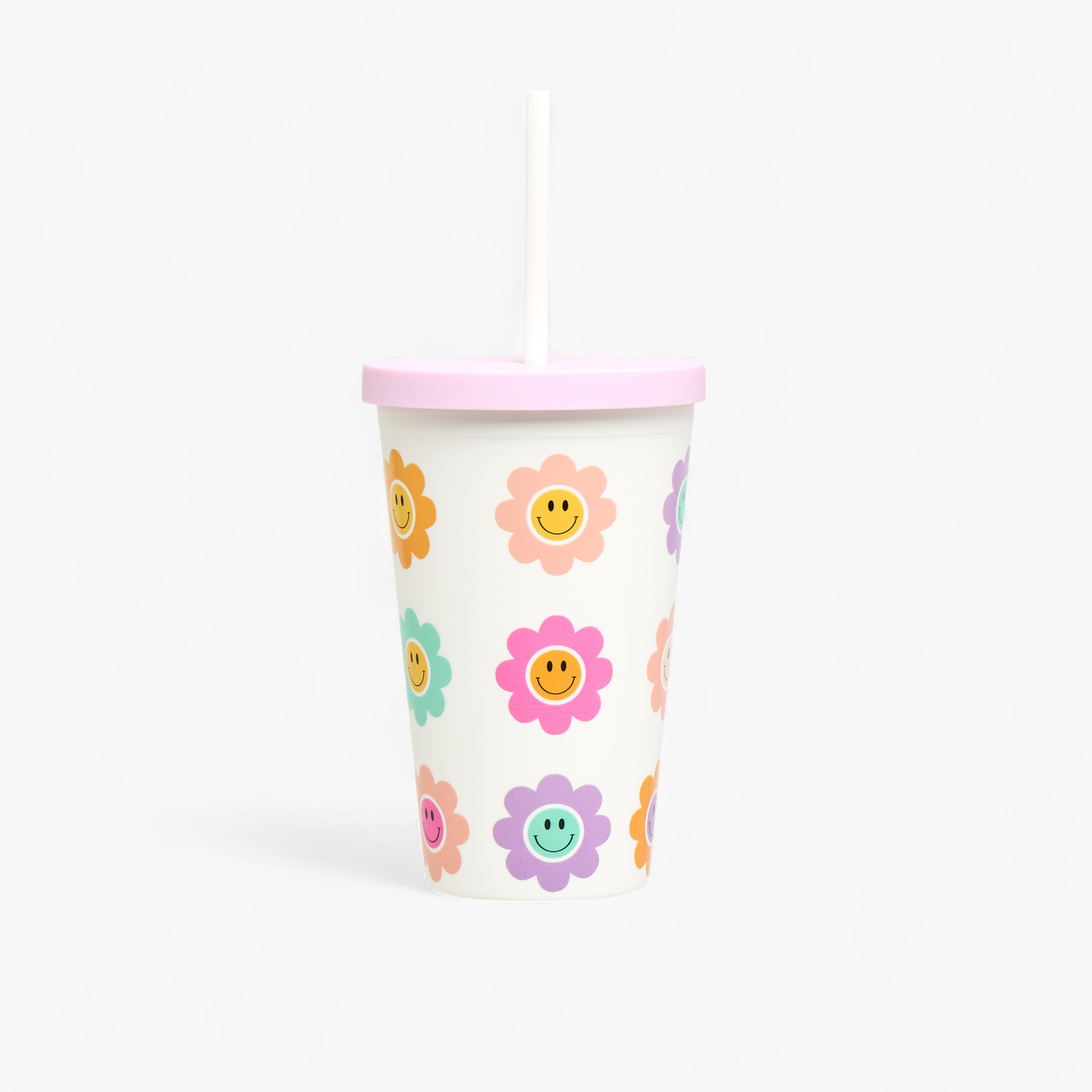 Floral Print Mug with Straw - 450 ml-school-waterbottles-image-1