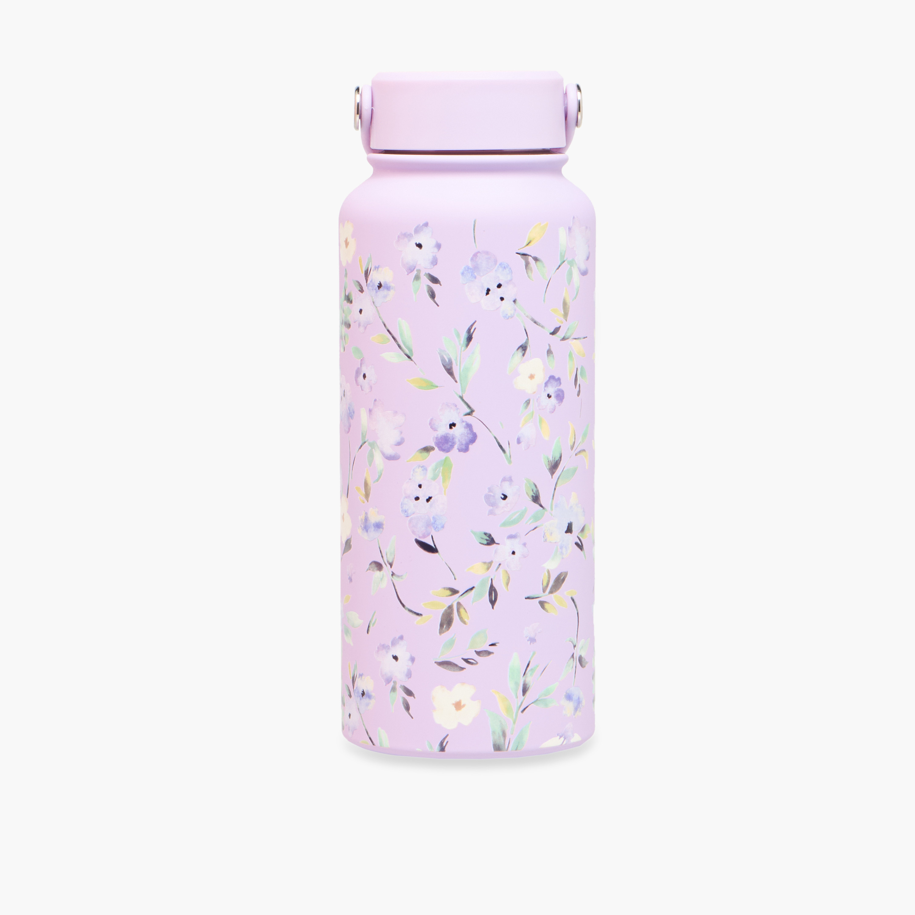 قارورة مياه ستانلس ستيل بمقبض وطبعات زهرية - 1 لتر-school-waterbottles-image-1