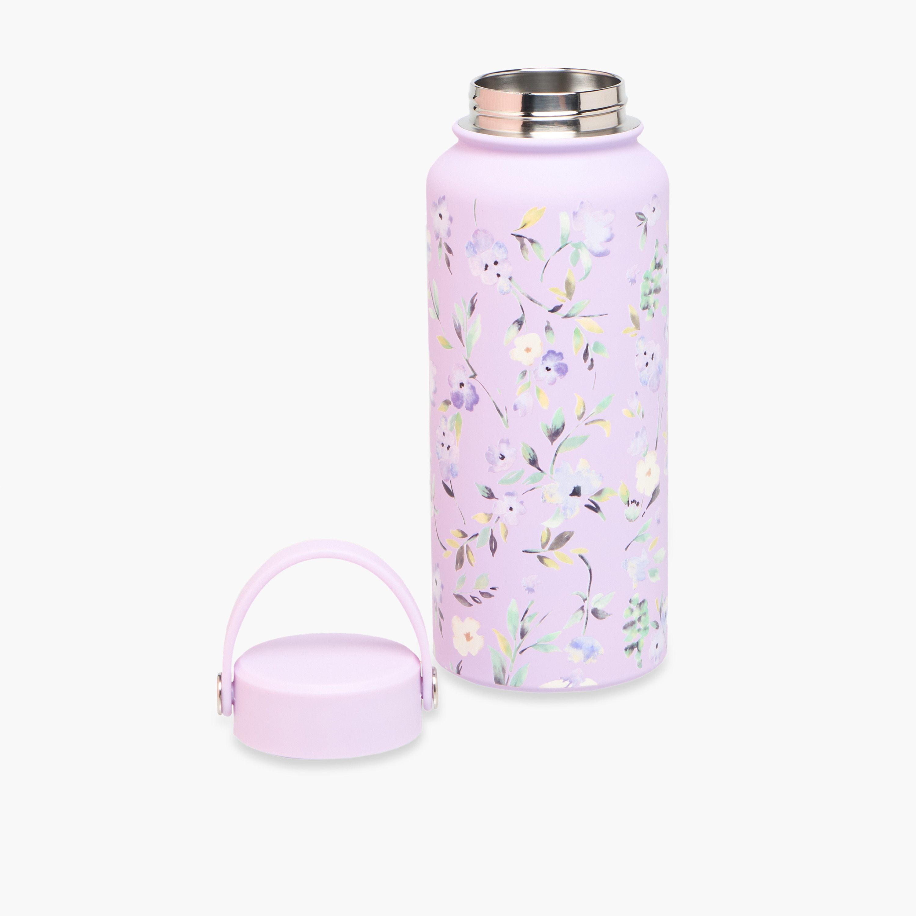 قارورة مياه ستانلس ستيل بمقبض وطبعات زهرية - 1 لتر-school-waterbottles-image-2
