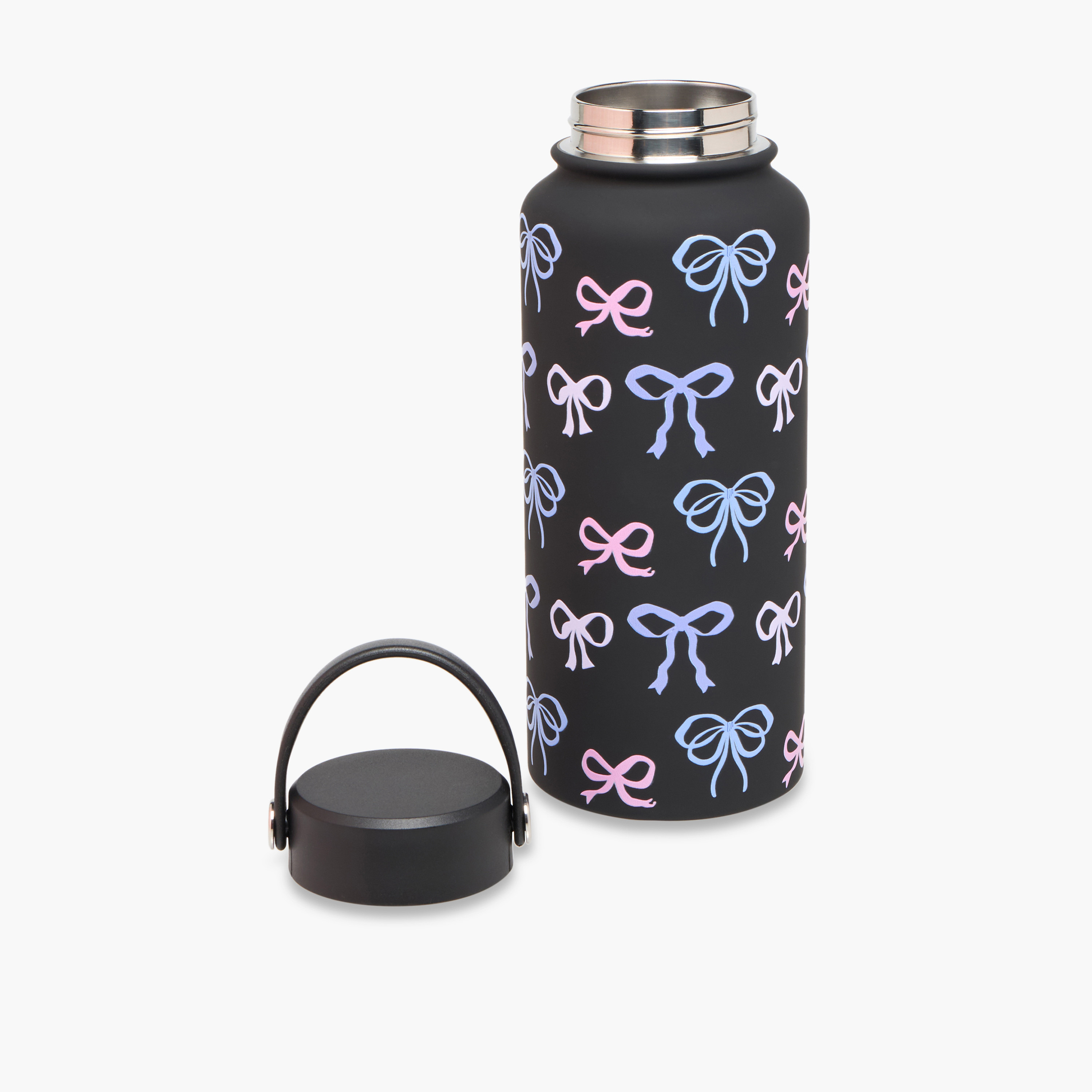 Bow Print Double Wall Stainless Steel Water Bottle with Handle - 1 L-school-waterbottles-image-2