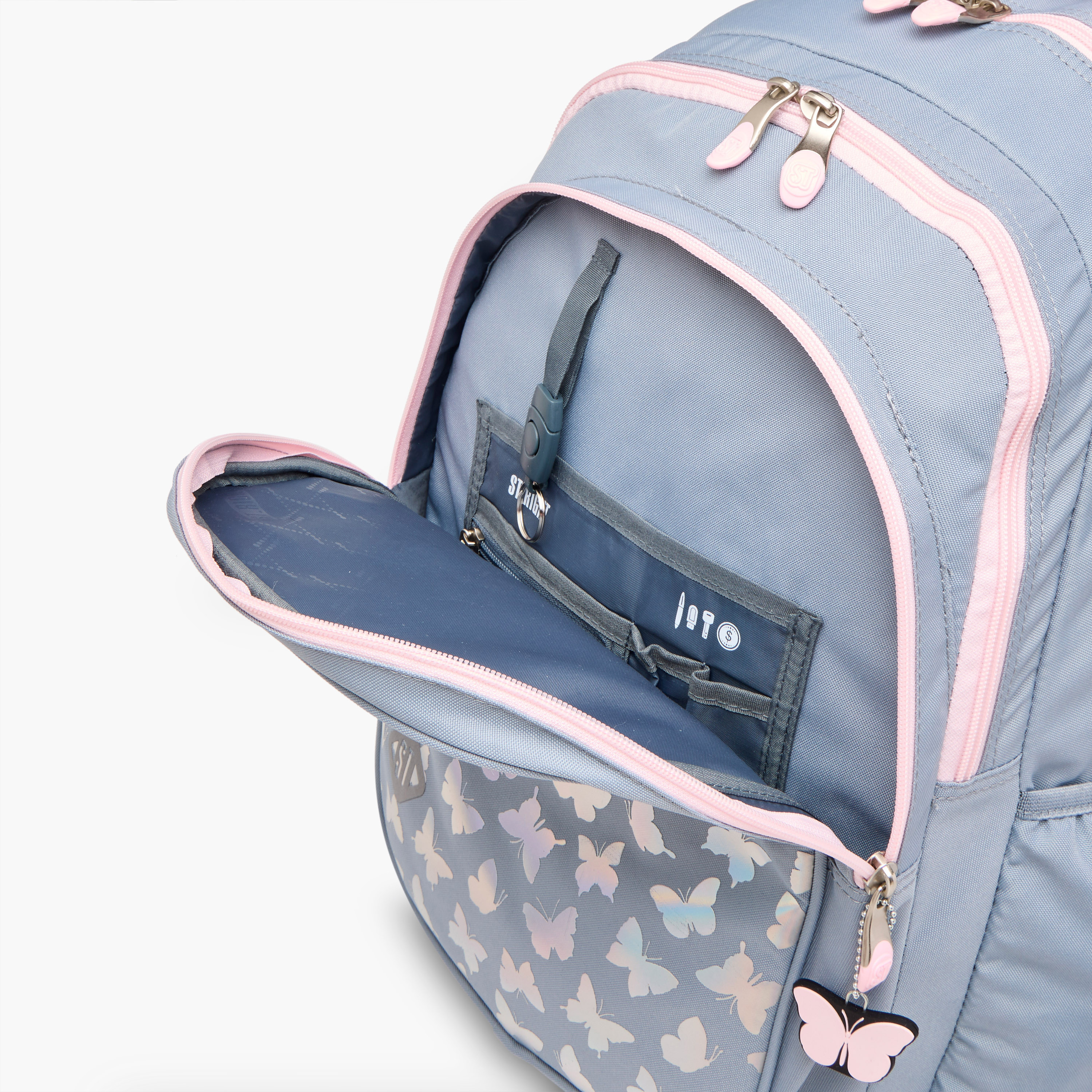 شنطة ترولي للبنات 8-13 سنة بمقبض قابل للسحب وتصميم فراشة من سانت رايت-school-bagsandbackpacks-trolleybags-image-13