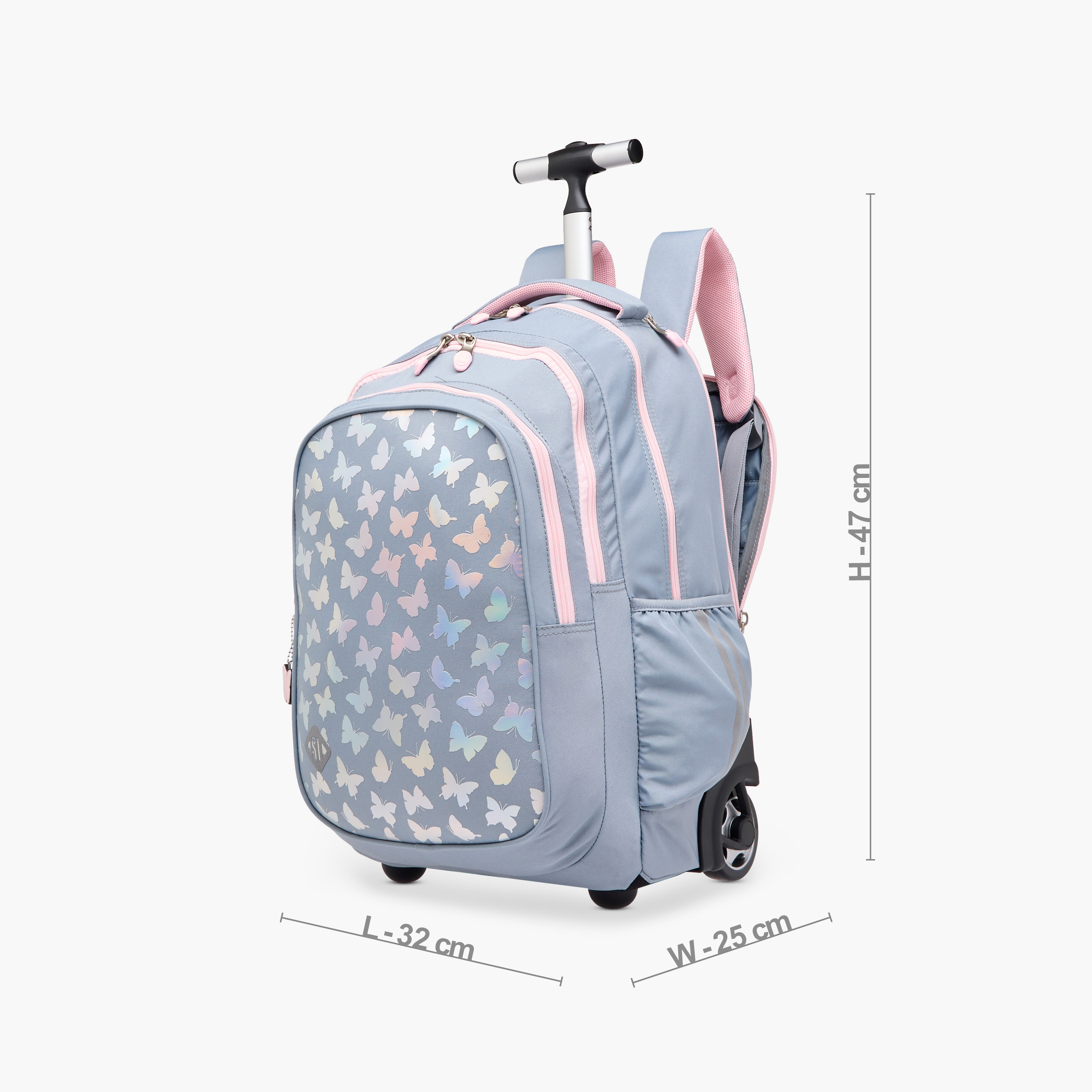 شنطة ترولي للبنات 8-13 سنة بمقبض قابل للسحب وتصميم فراشة من سانت رايت-school-bagsandbackpacks-trolleybags-image-2