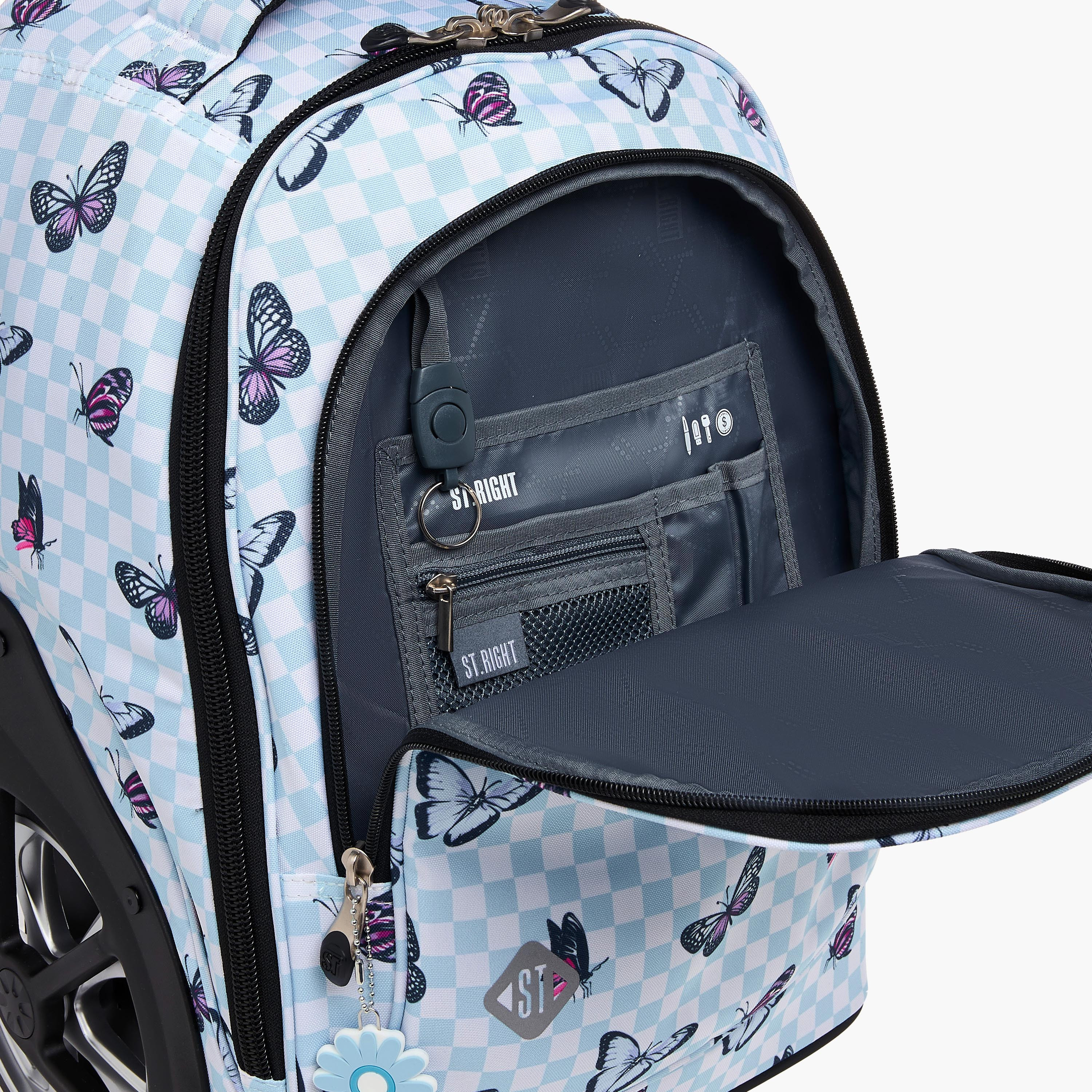 St.Right Butterfly Trolley Bag for Girls 8-13 Years with Retractable Handle -school-bagsandbackpacks-trolleybags-image-13