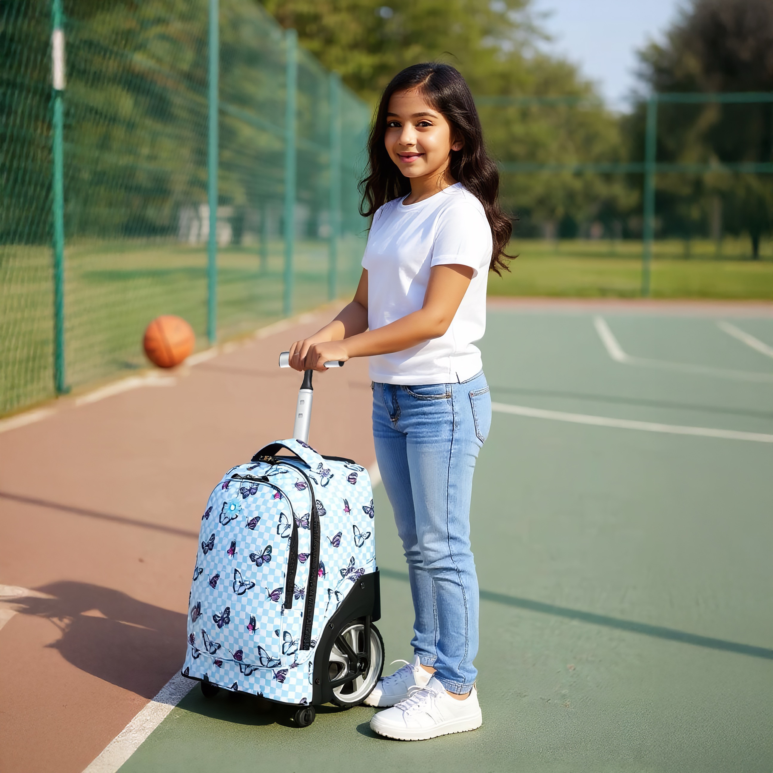 St.Right Butterfly Trolley Bag for Girls 8-13 Years with Retractable Handle -school-bagsandbackpacks-trolleybags-image-2