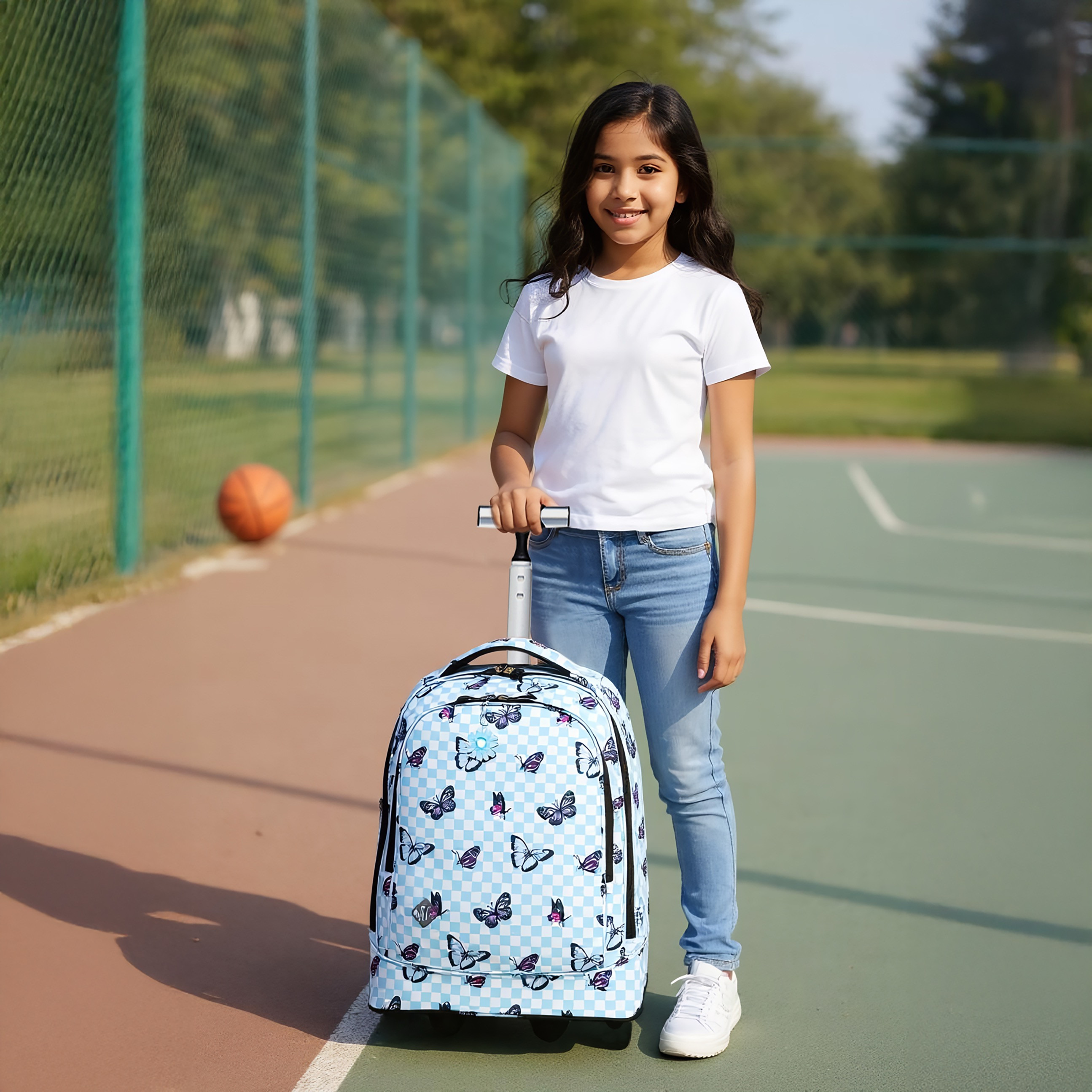 St.Right Butterfly Trolley Bag for Girls 8-13 Years with Retractable Handle -school-bagsandbackpacks-trolleybags-image-3