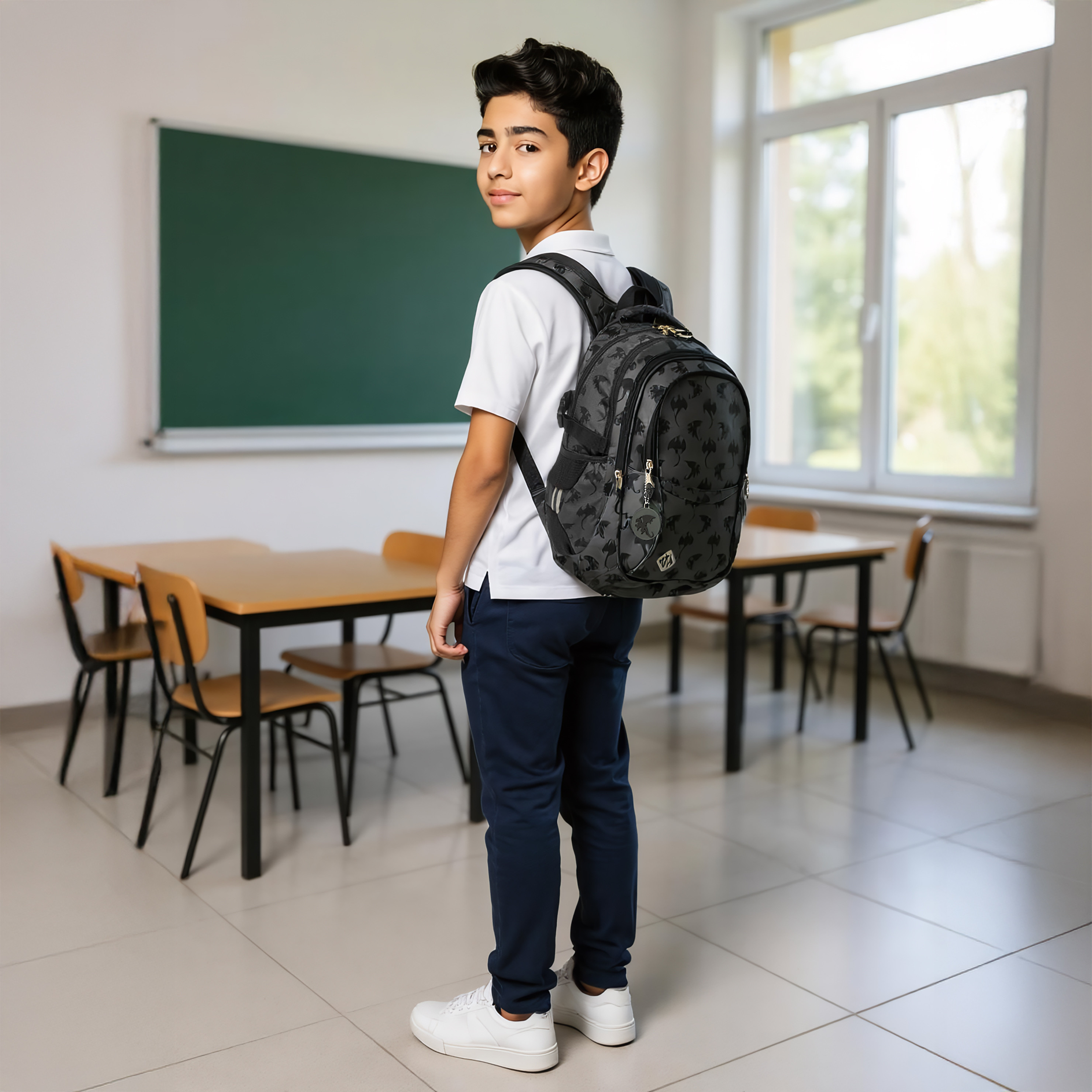 St.Right Dragon Print 18-inch Backpack with Adjustable Shoulder Straps - 30x20x45 cms-promo_LS20_OMN-image-2