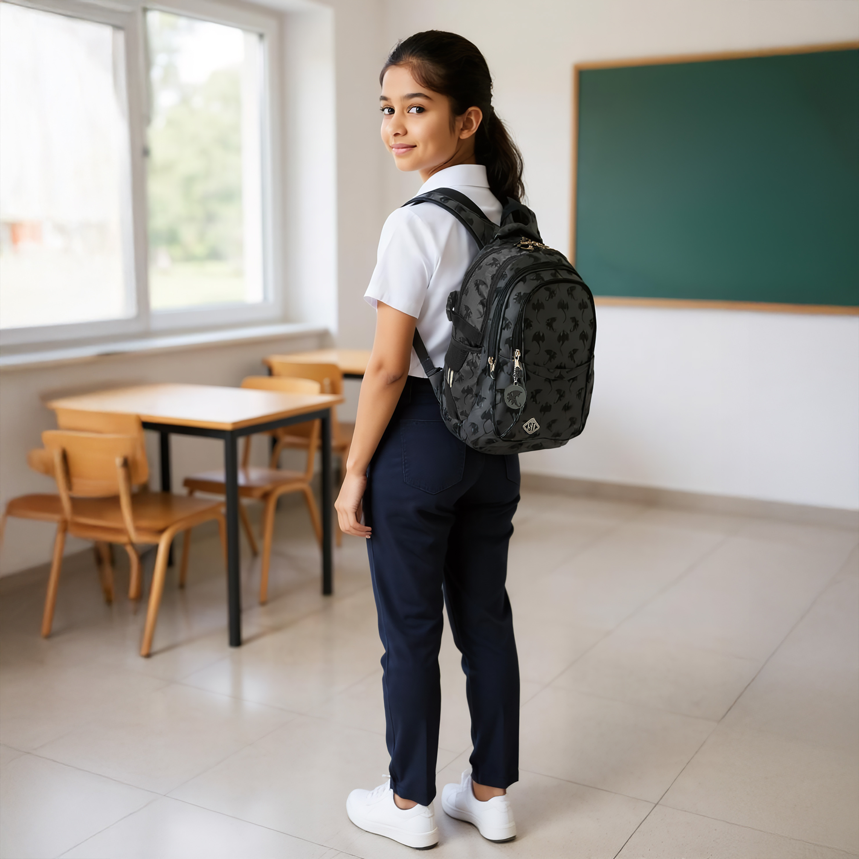 St.Right Dragon Print 18-inch Backpack with Adjustable Shoulder Straps - 30x20x45 cms-promo_LS20_OMN-image-3