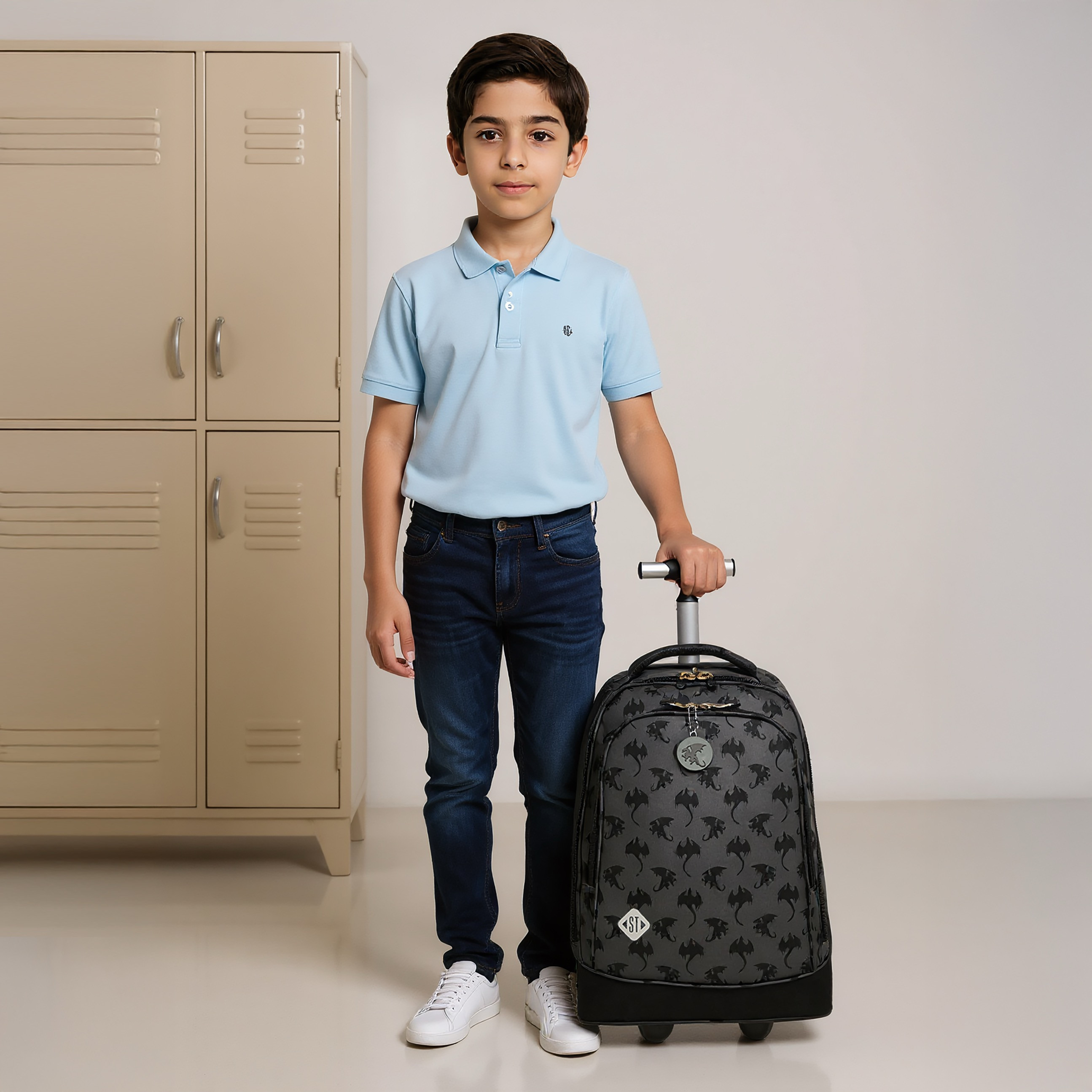 St.Right Animal Print Trolley Bag for Boys 8-13 Years with Retractable Handle -school-bagsandbackpacks-trolleybags-image-3