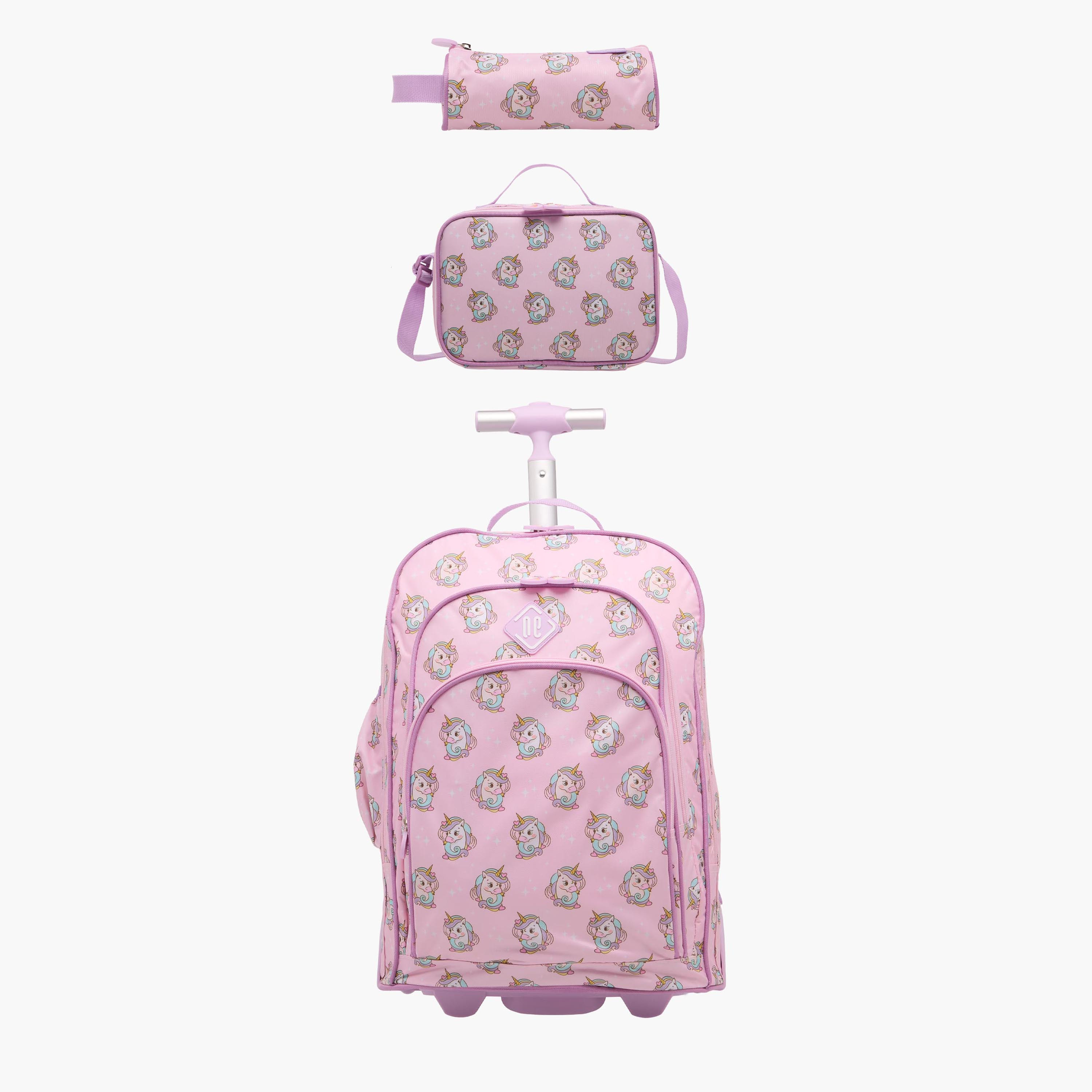 New Expressions Unicorn 3-Piece School Trolley Bag Set for Girls 8-13 Years with Lunch Bag and Pencil Pouch -promo_LS20_OMN-image-1