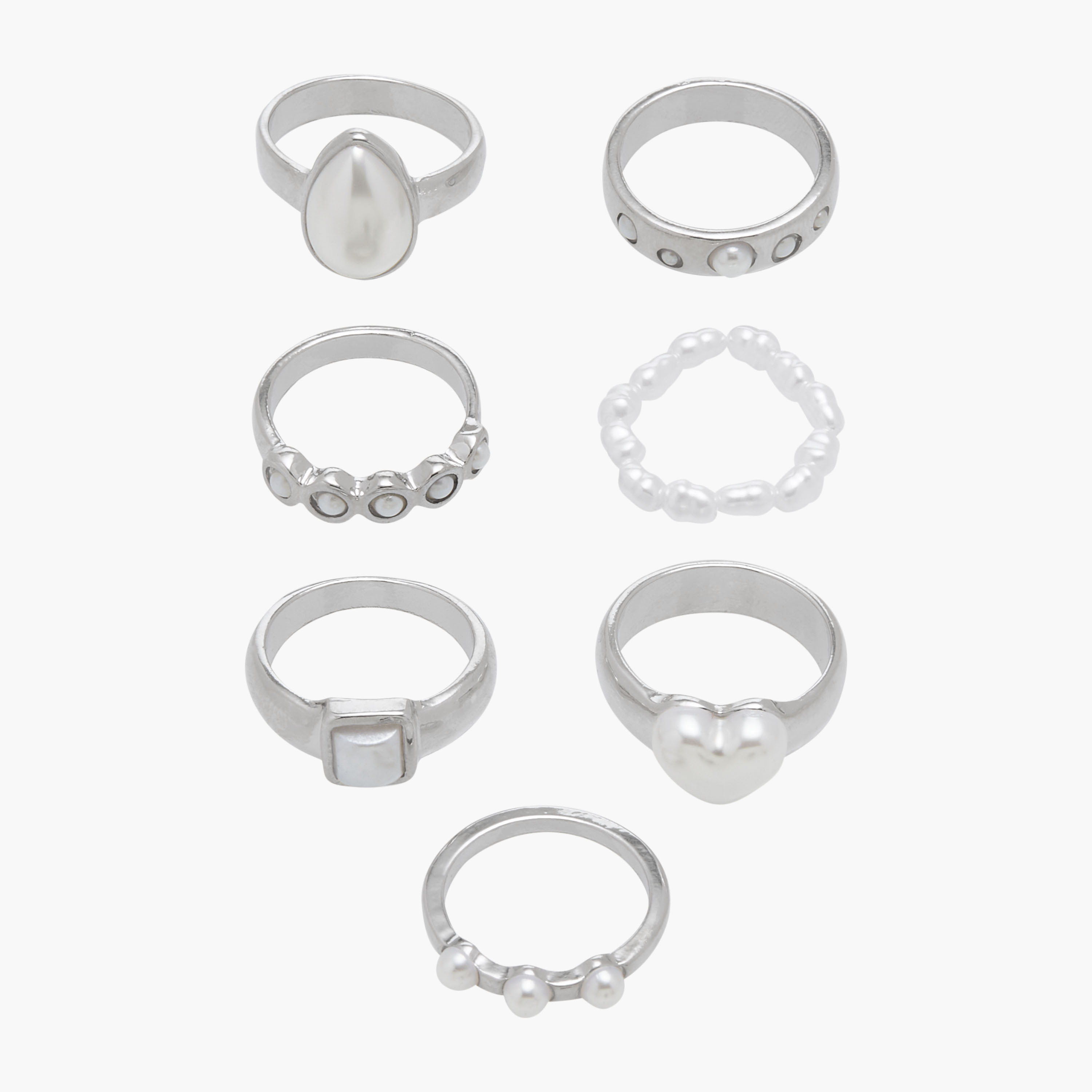 Pearl Embellished Ring - Set of 7-women-watchesandjewellery-jewellery-rings-image-1