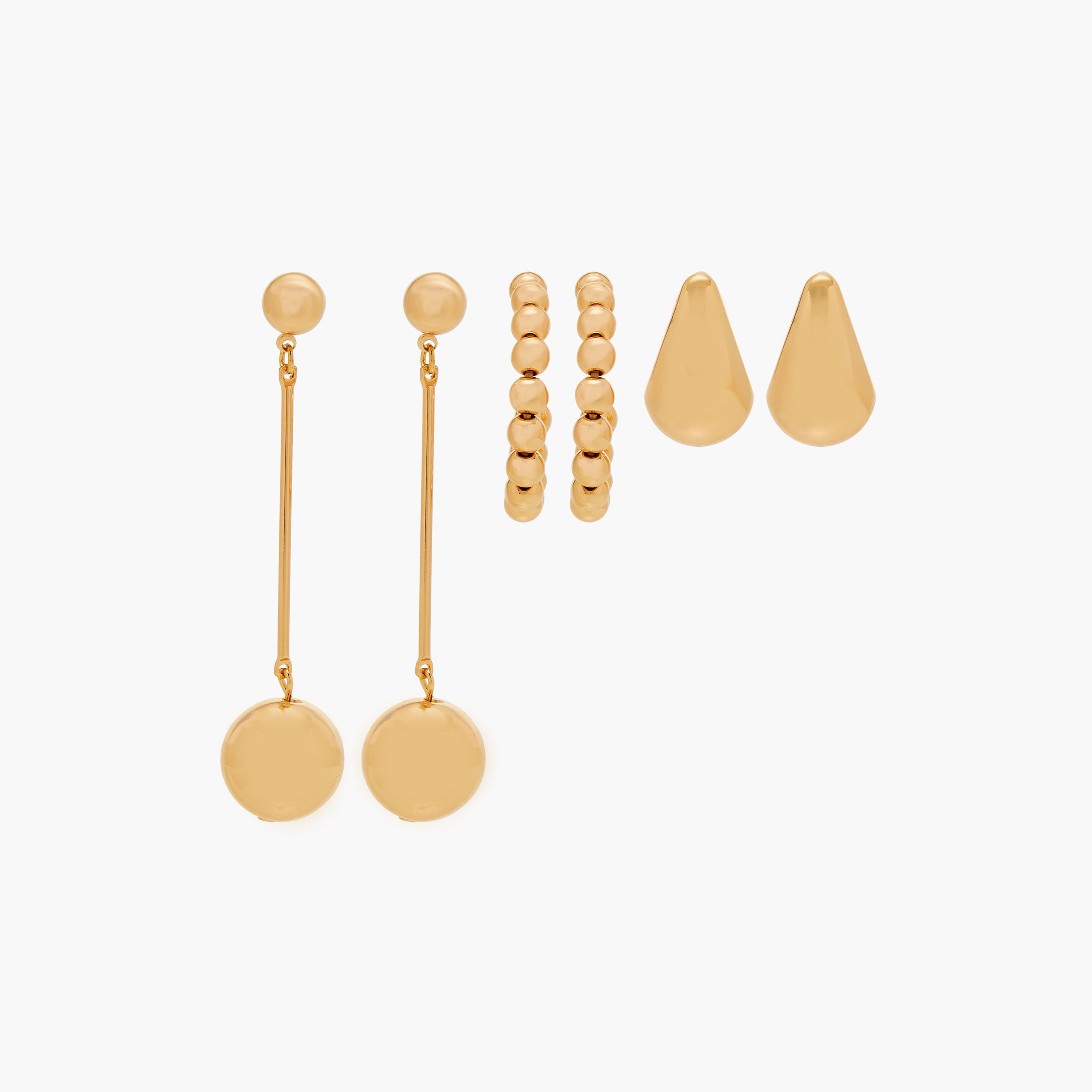 Assorted Metallic Earrings with Pushback Closure - Set of 3-women-watchesandjewellery-jewellery-earrings-image-1