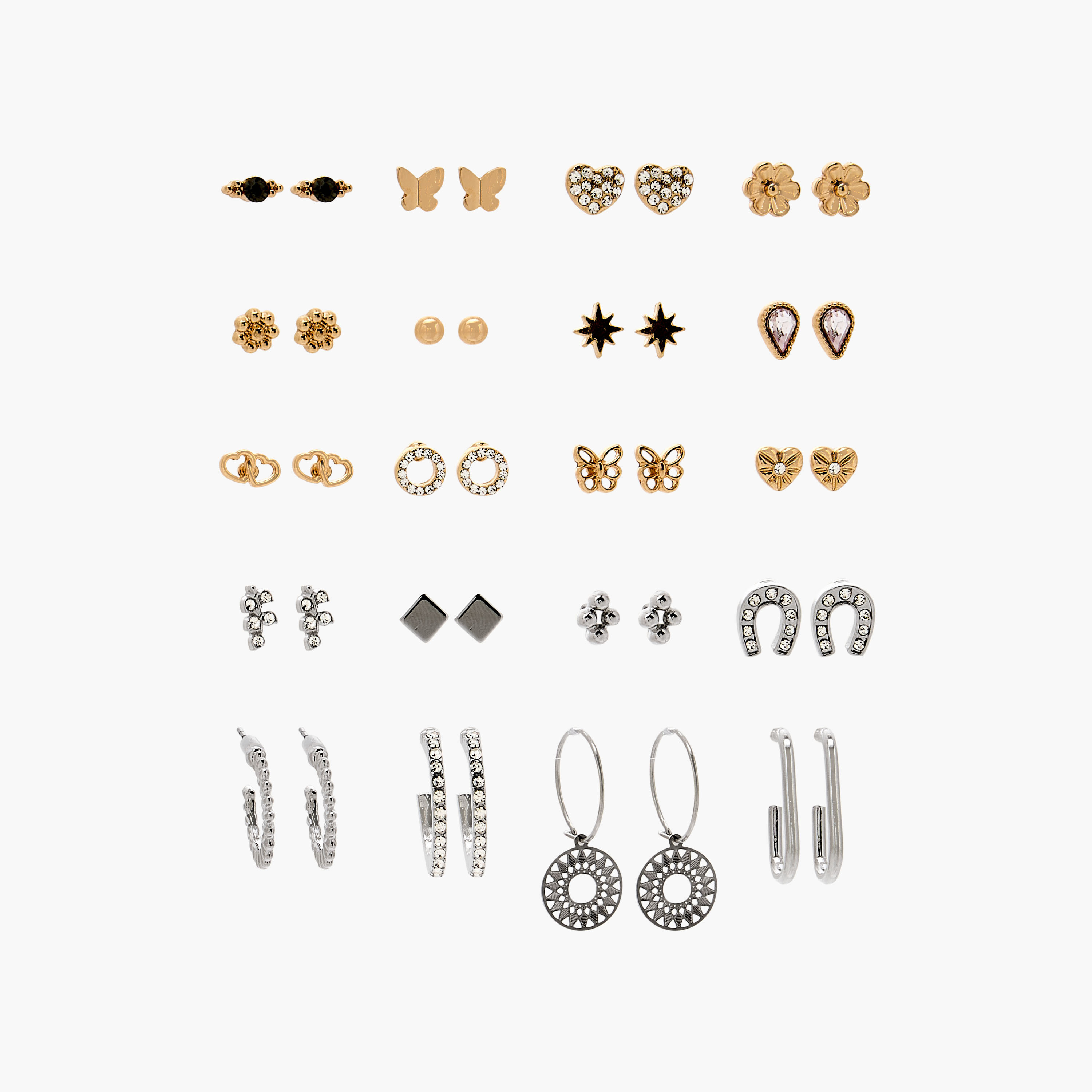Assorted Metallic Earrings with Pushback Closure - Set of 20-women-watchesandjewellery-jewellery-earrings-image-1
