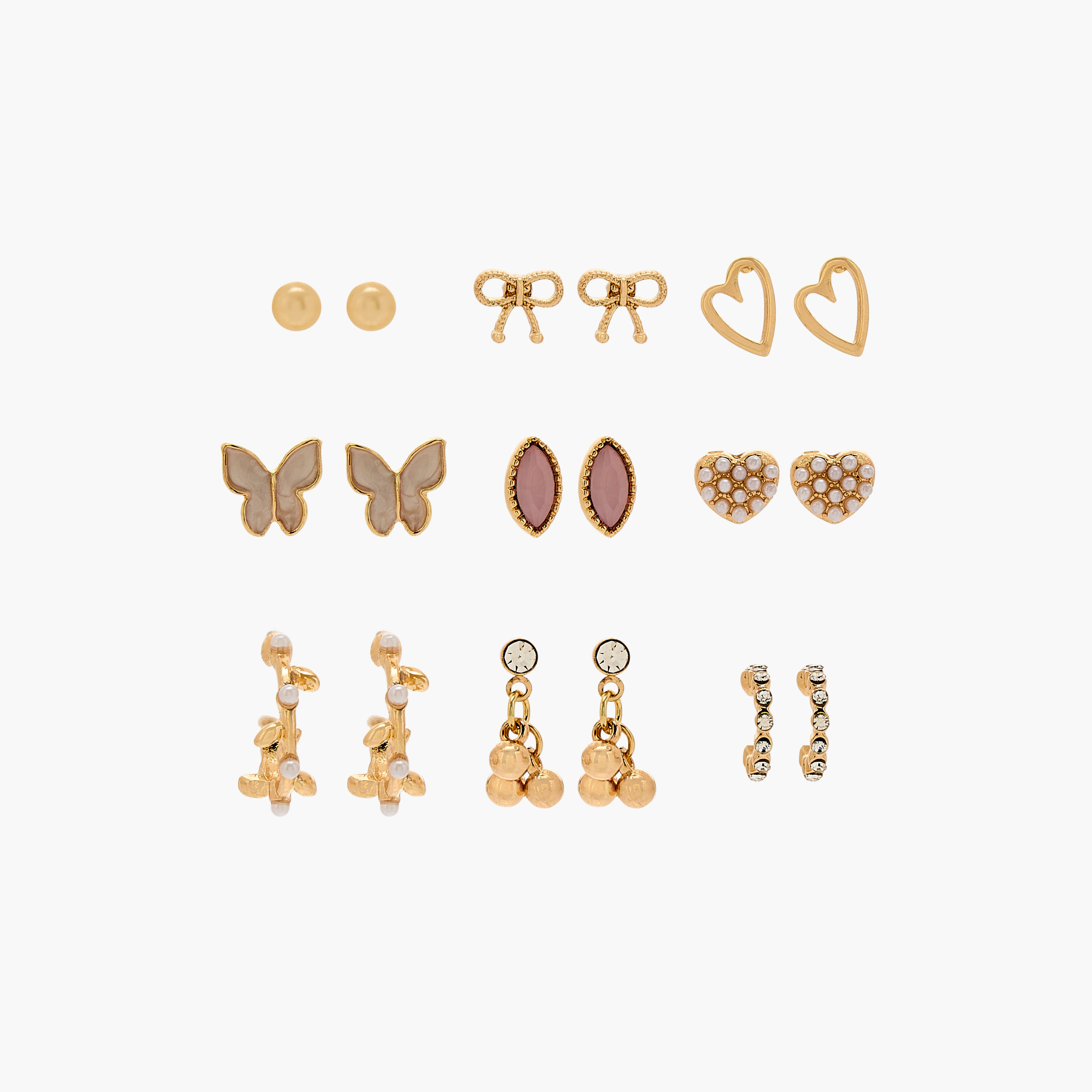 Assorted Metallic Earrings with Pushback Closure - Set of 9-women-watchesandjewellery-jewellery-earrings-image-1