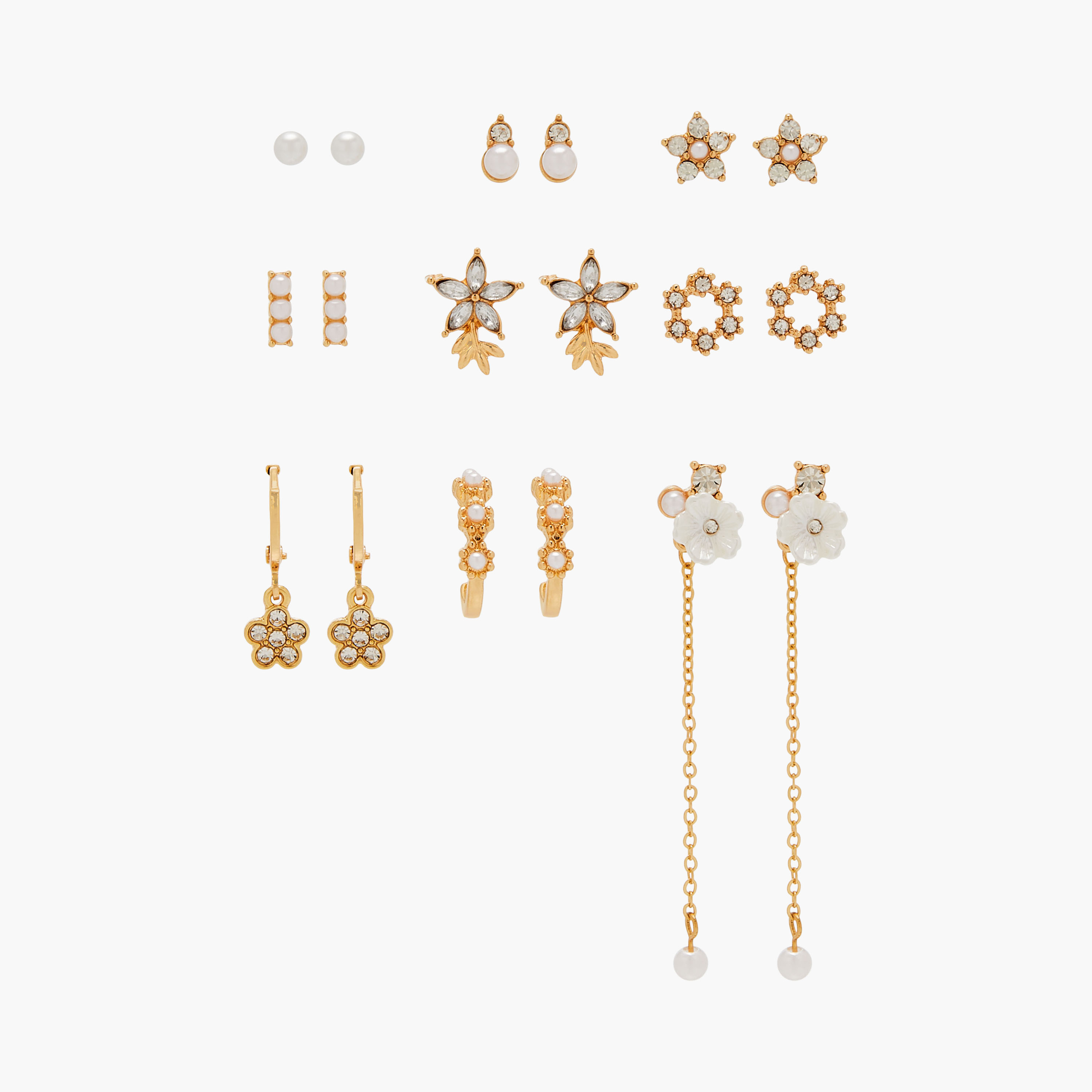 حلقان مزيّنة بمكبس إغلاق خلفي - طقم من 9-women-watchesandjewellery-jewellery-earrings-image-1