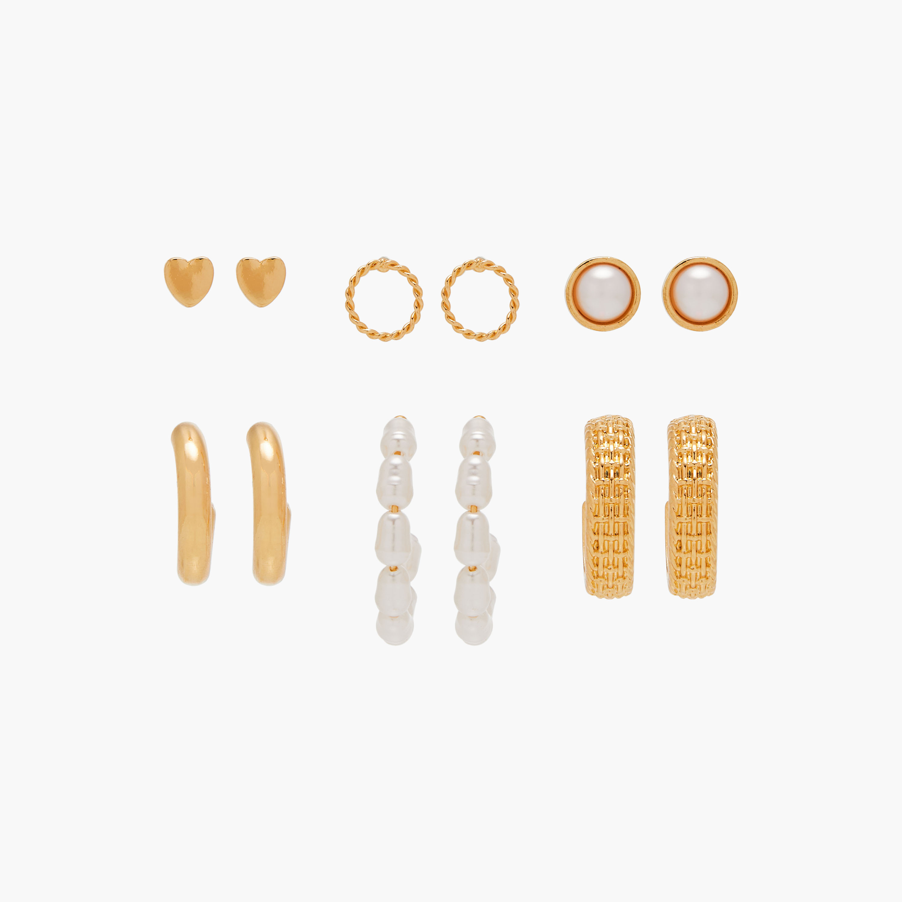 حلقان ميتاليك متنوعة بمكبس إغلاق خلفي - طقم 6 أزواج-women-watchesandjewellery-jewellery-earrings-image-1
