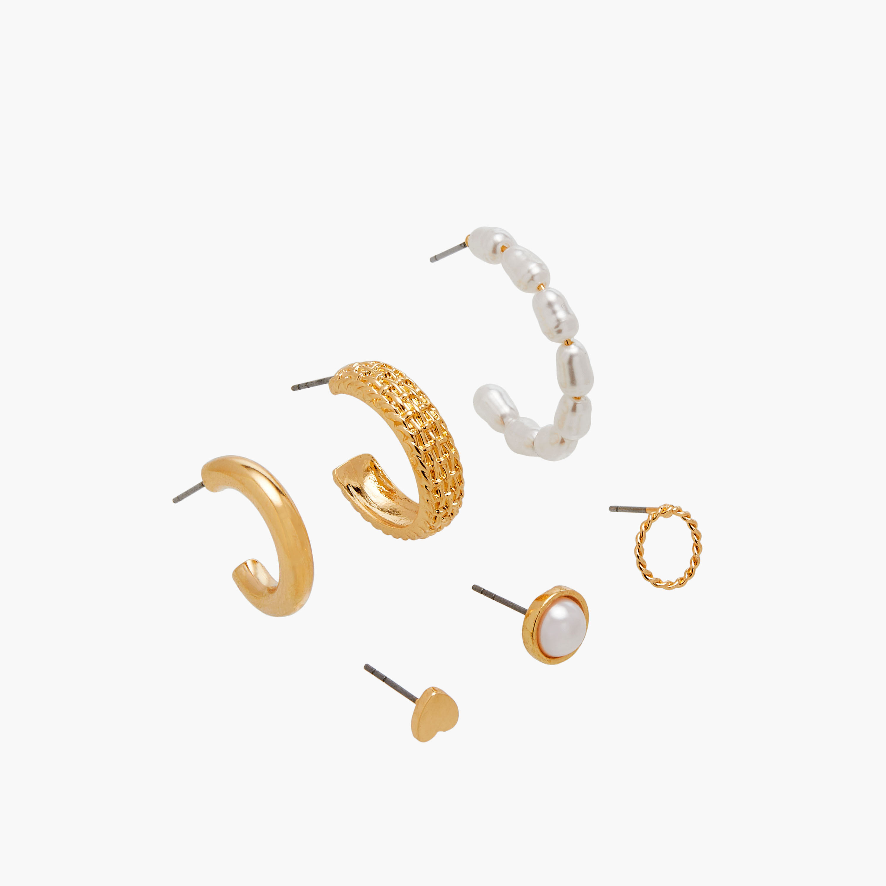 حلقان ميتاليك متنوعة بمكبس إغلاق خلفي - طقم 6 أزواج-women-watchesandjewellery-jewellery-earrings-image-2