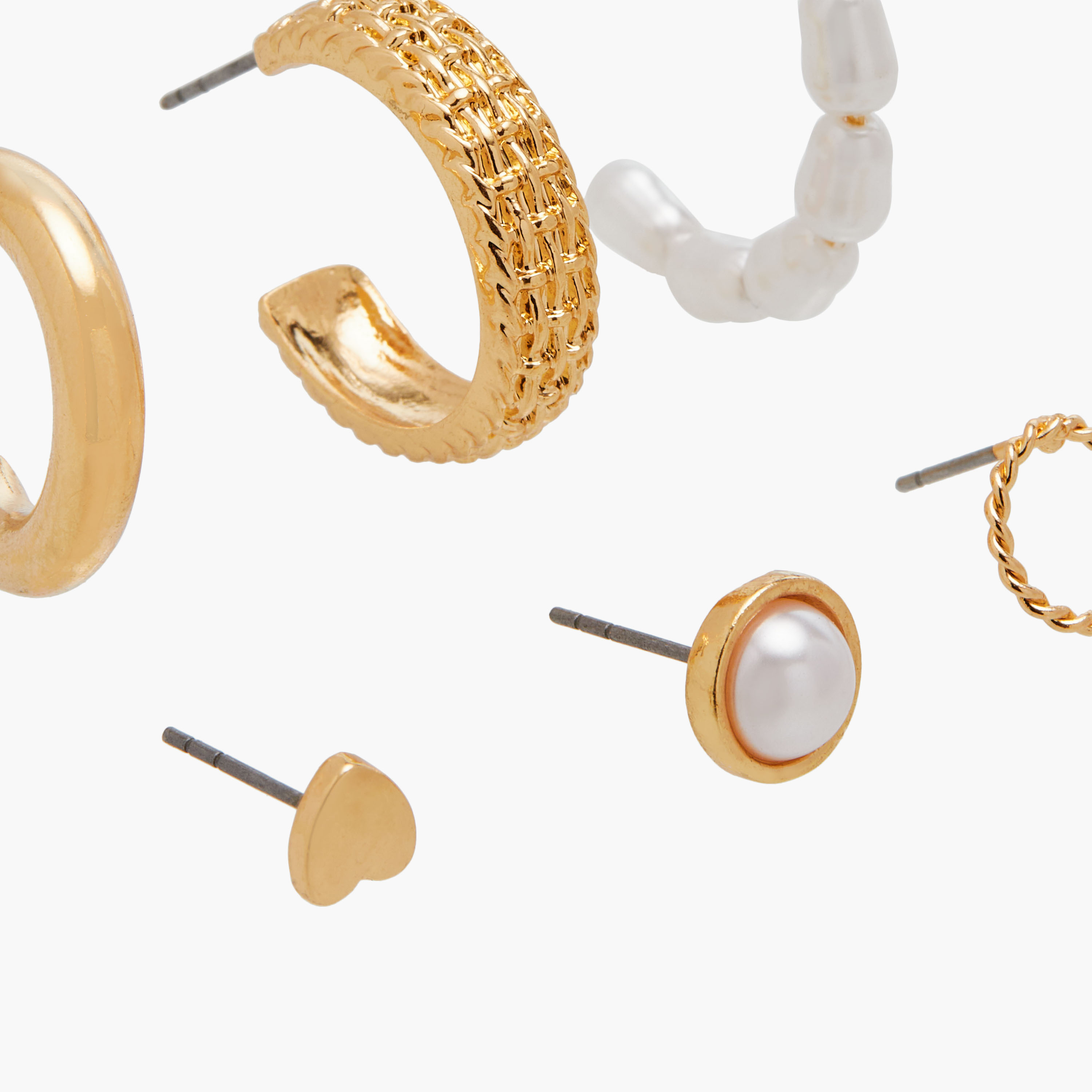 حلقان ميتاليك متنوعة بمكبس إغلاق خلفي - طقم 6 أزواج-women-watchesandjewellery-jewellery-earrings-image-3