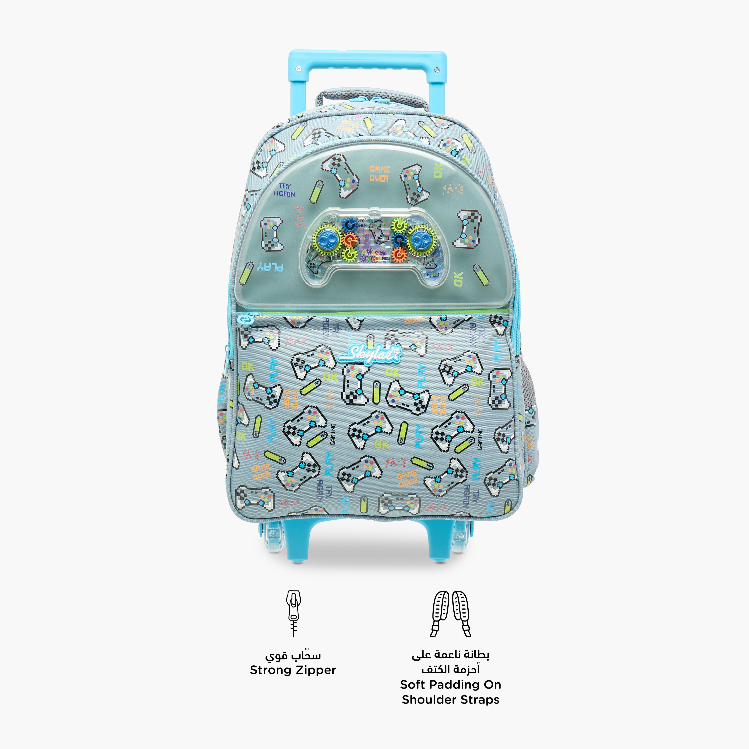 Skylar Gaming Print Trolley Backpack with Retractable Handle - 25x10x21 cms-school-bagsandbackpacks-trolleybags-image-4