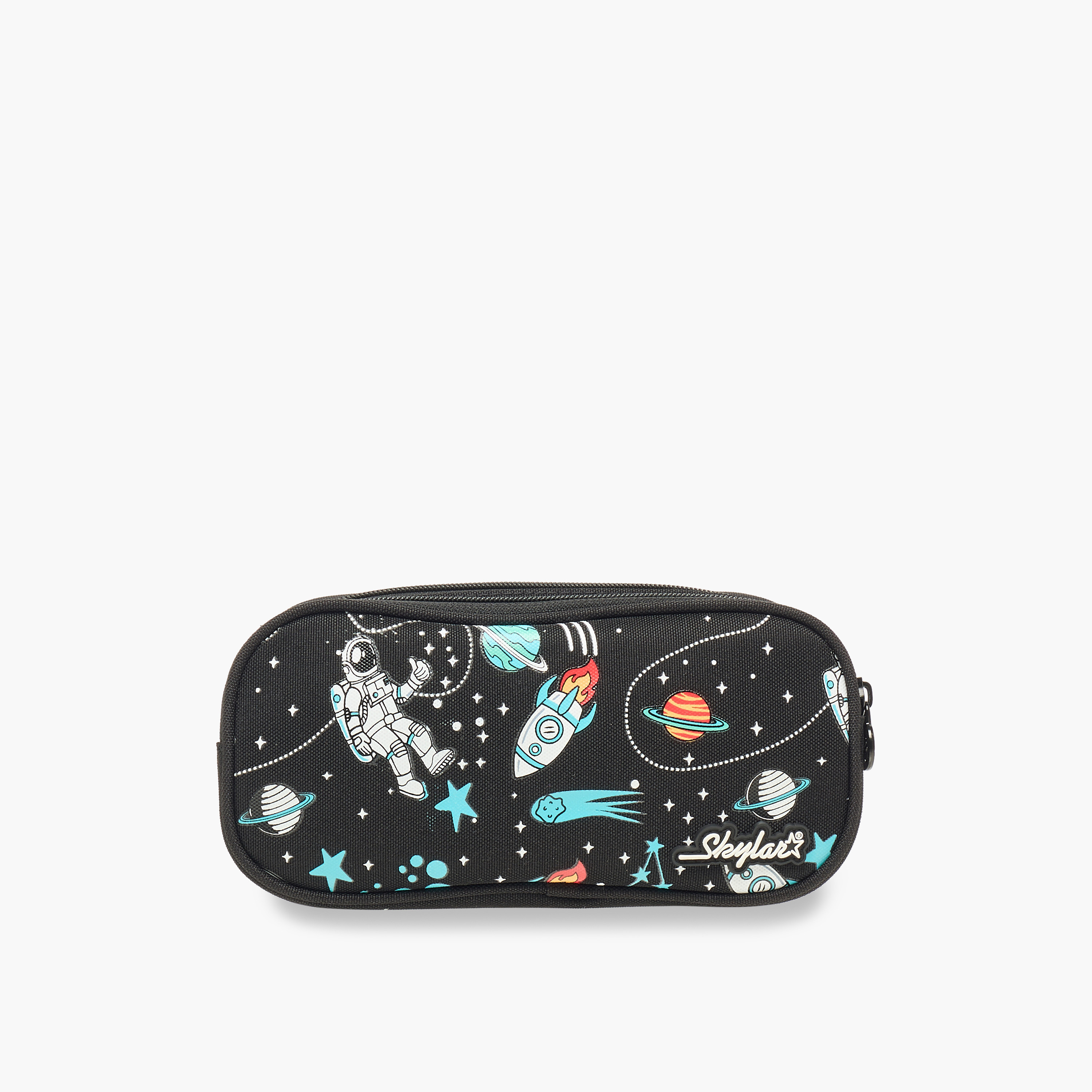 Skylar Astronaut Glow-in-the-Dark Print 2-Compartment Pencil Pouch with Zip Closure-school-stationery-pencilcases-image-1
