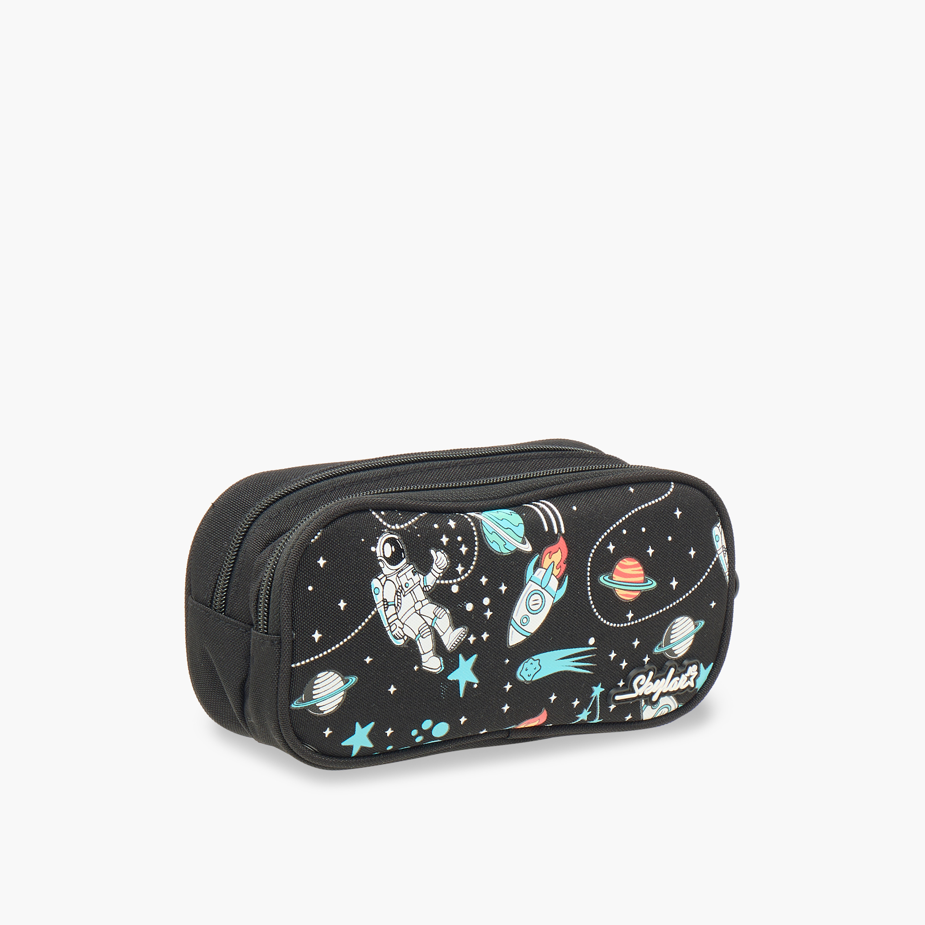 Skylar Astronaut Glow-in-the-Dark Print 2-Compartment Pencil Pouch with Zip Closure-school-stationery-pencilcases-image-2