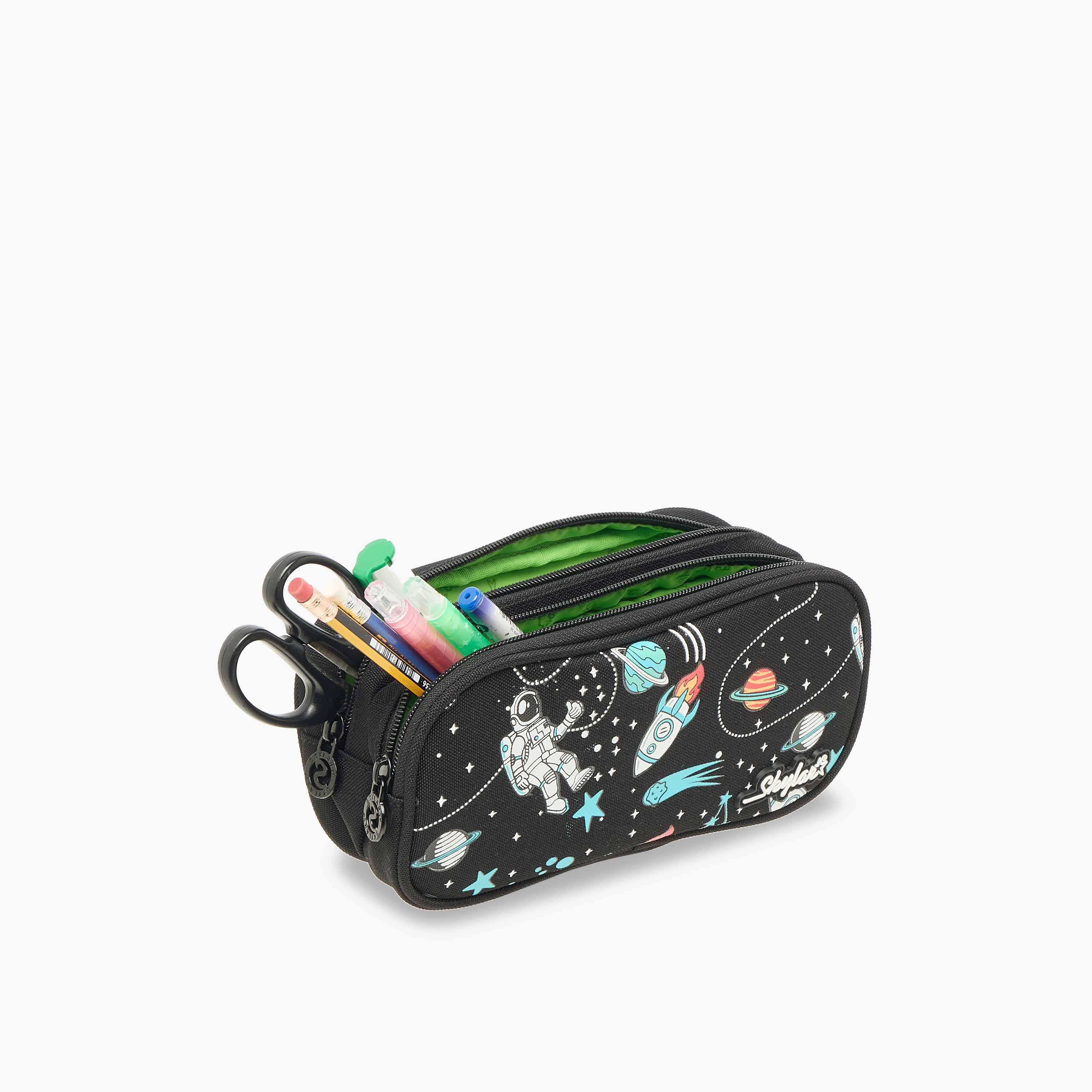 Skylar Astronaut Glow-in-the-Dark Print 2-Compartment Pencil Pouch with Zip Closure-school-stationery-pencilcases-image-5