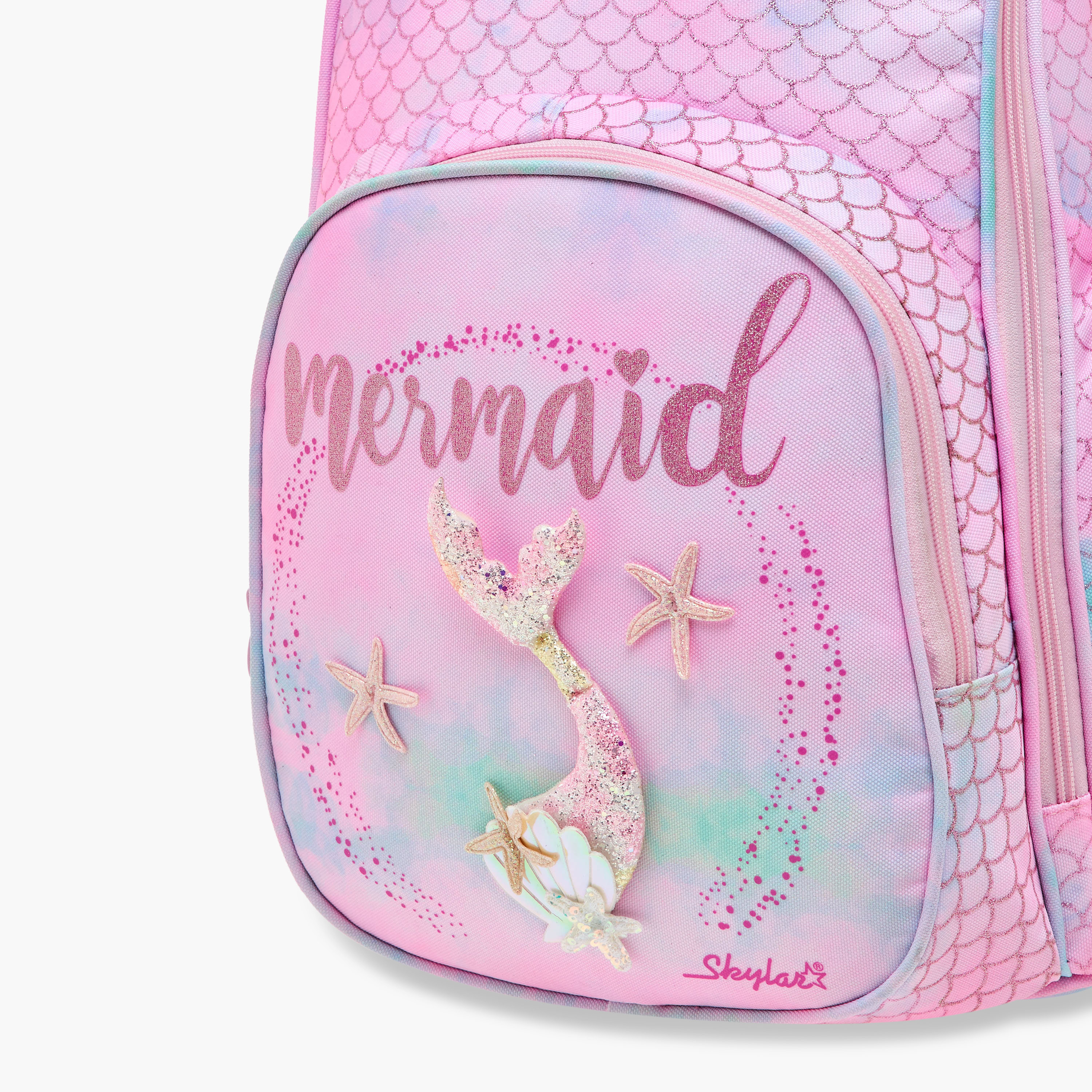 Skylar Mermaid Print Backpack with Adjustable Shoulder Straps and Zip Closure-school-bagsandbackpacks-backpacks-image-5