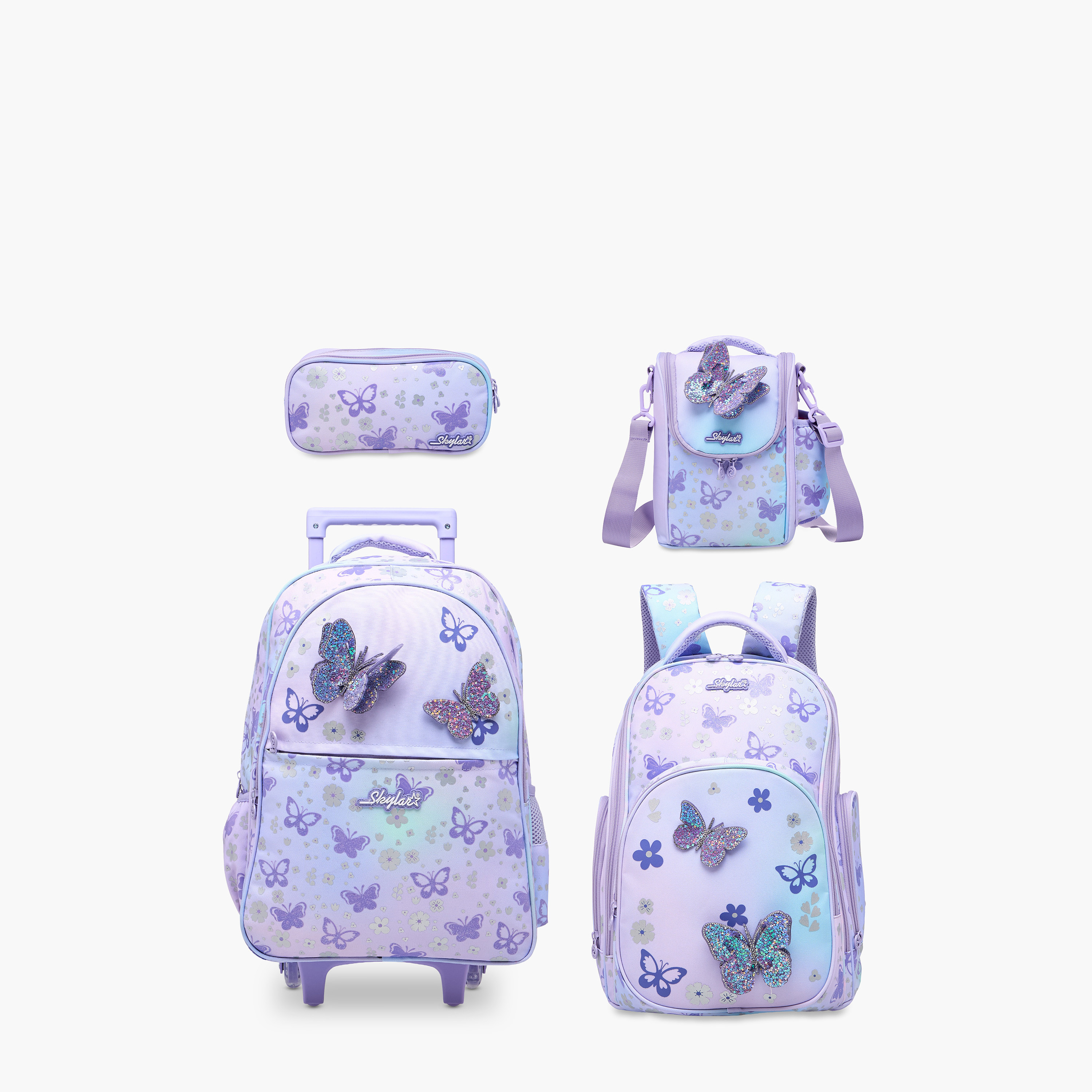 Skylar Butterfly Trolley Bag for Girls 5-8 Years with Padded Shoulder Straps -school-bagsandbackpacks-trolleybags-image-16