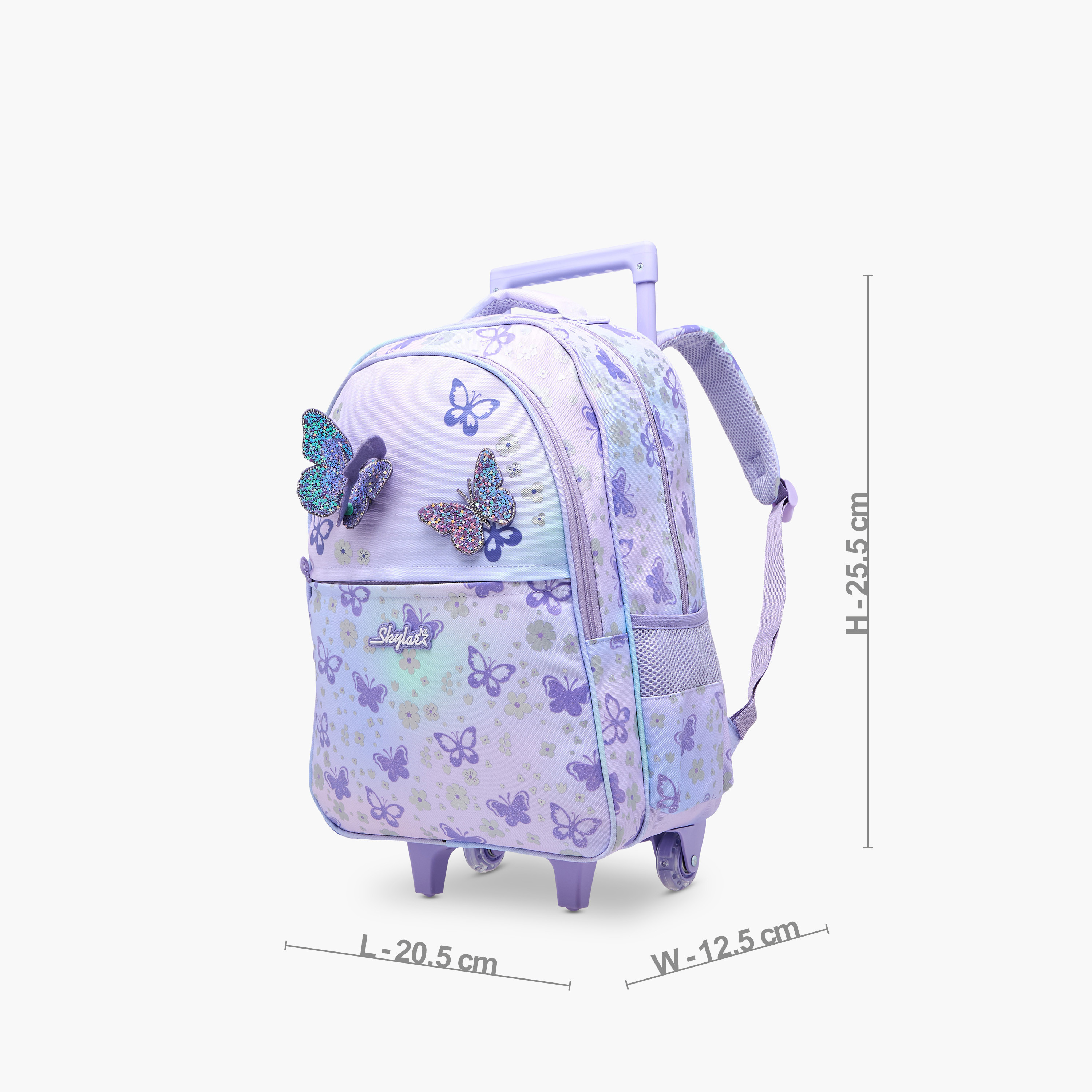 Skylar Butterfly Trolley Bag for Girls 5-8 Years with Padded Shoulder Straps -school-bagsandbackpacks-trolleybags-image-2