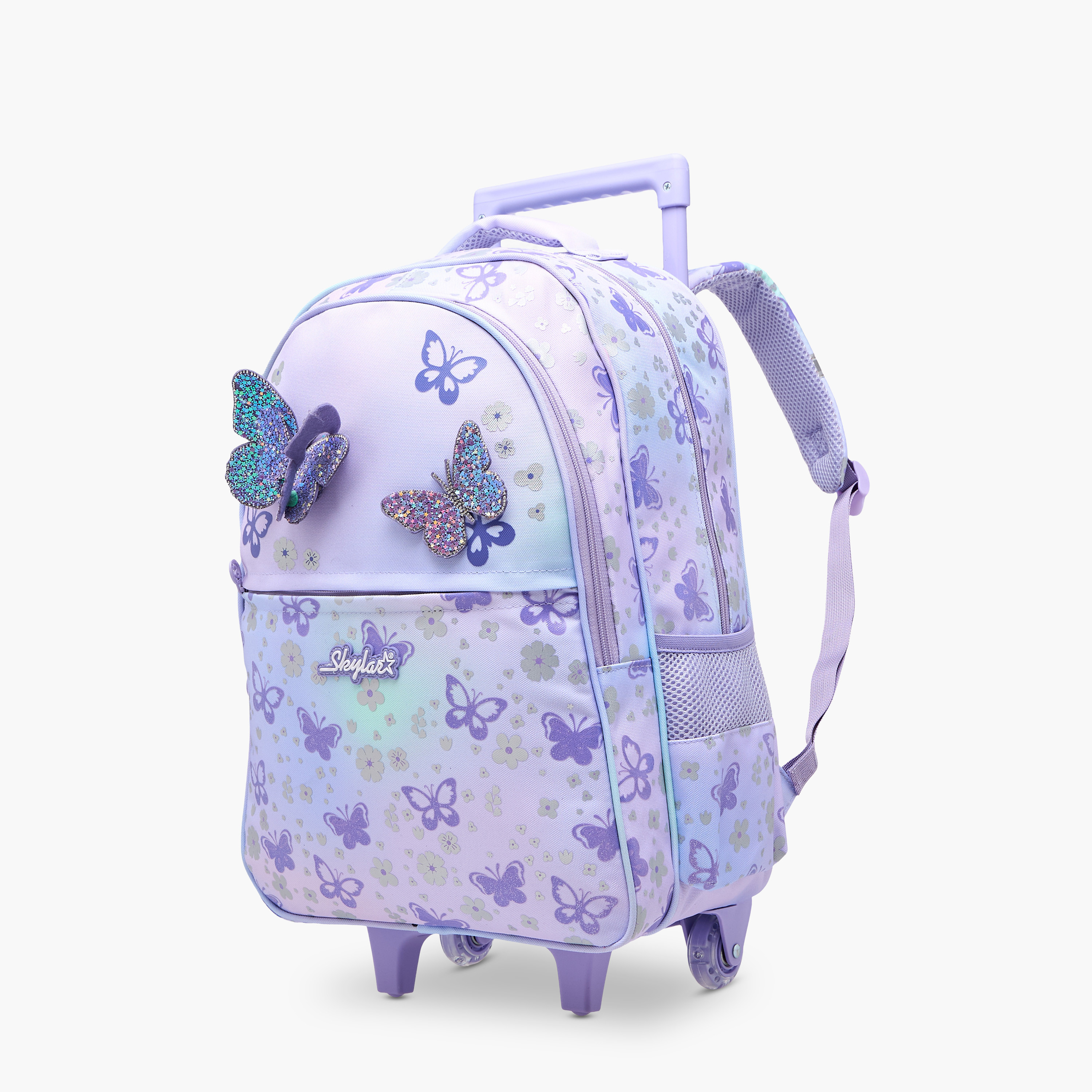 Skylar Butterfly Trolley Bag for Girls 5-8 Years with Padded Shoulder Straps -school-bagsandbackpacks-trolleybags-image-3