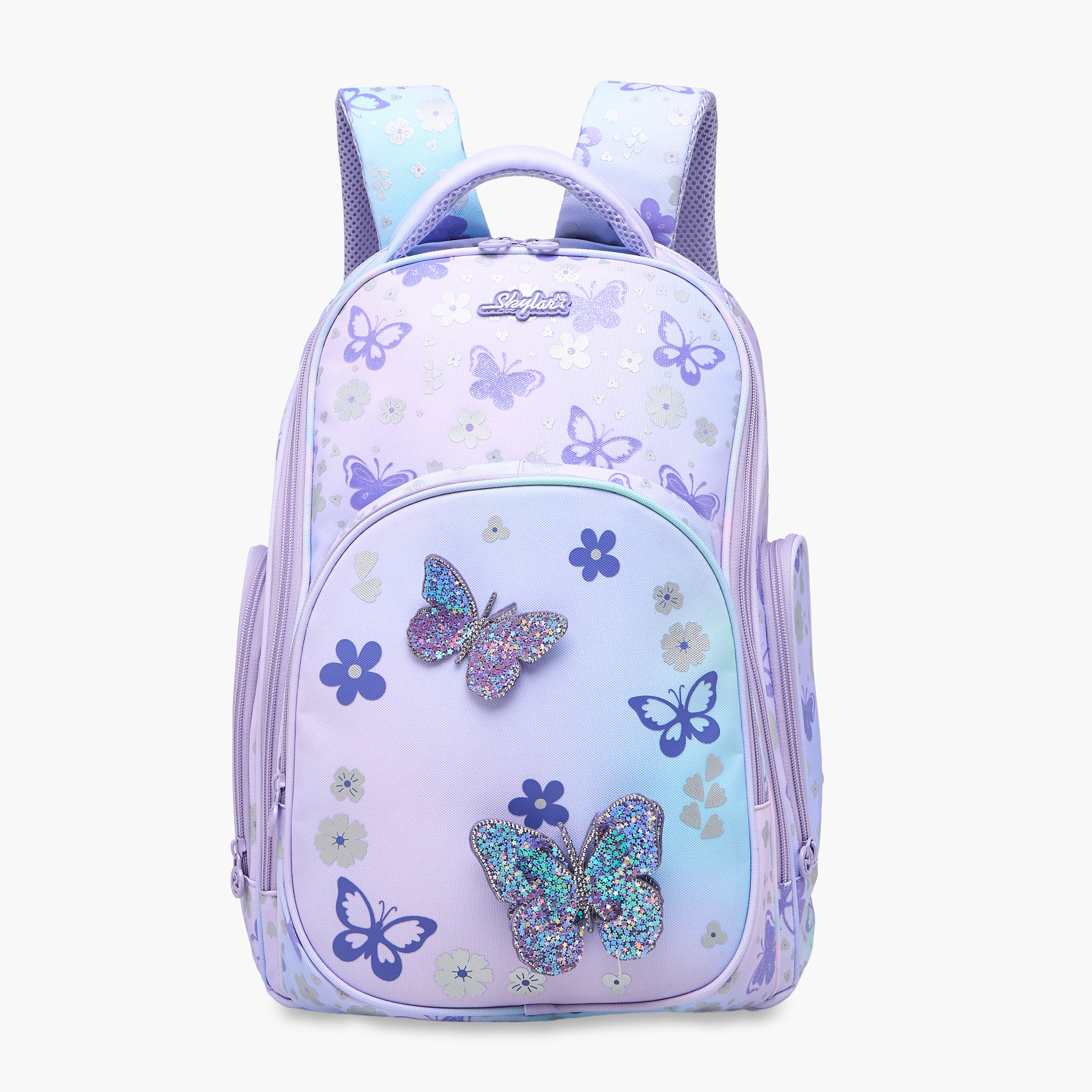 شنطة ظهر بأحزمة قابلة للتعديل وسحاب إغلاق وطبعات فراشات من سكايلار - 8x10x21 سم-school-bagsandbackpacks-backpacks-image-1