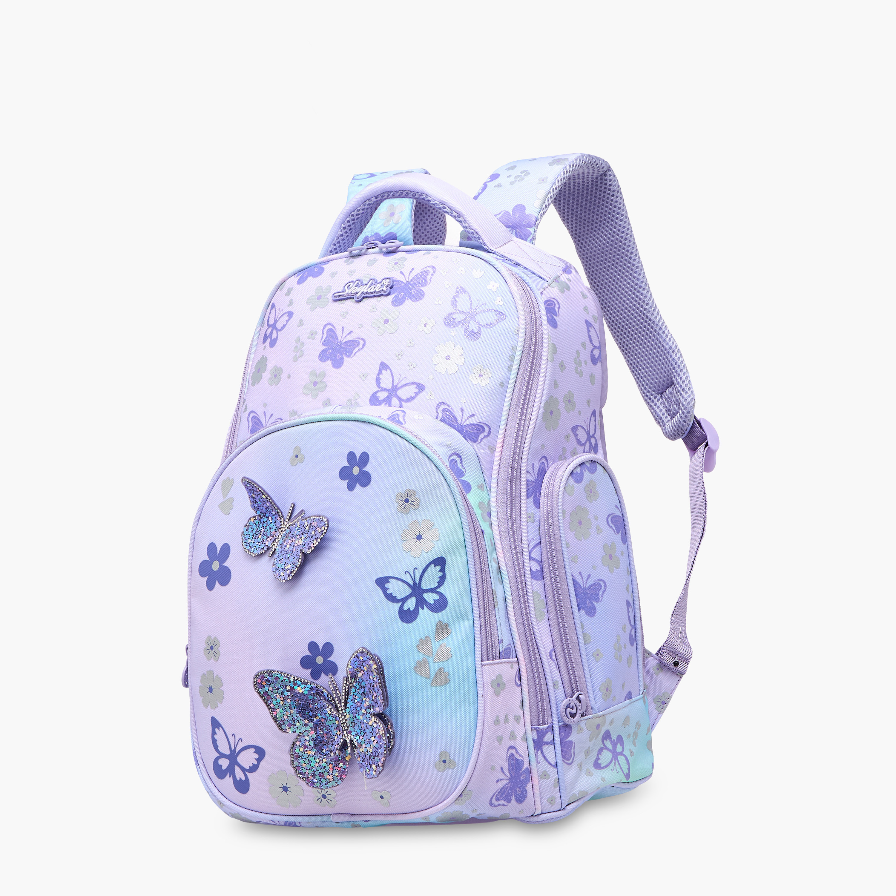 شنطة ظهر بأحزمة قابلة للتعديل وسحاب إغلاق وطبعات فراشات من سكايلار - 8x10x21 سم-school-bagsandbackpacks-backpacks-image-2