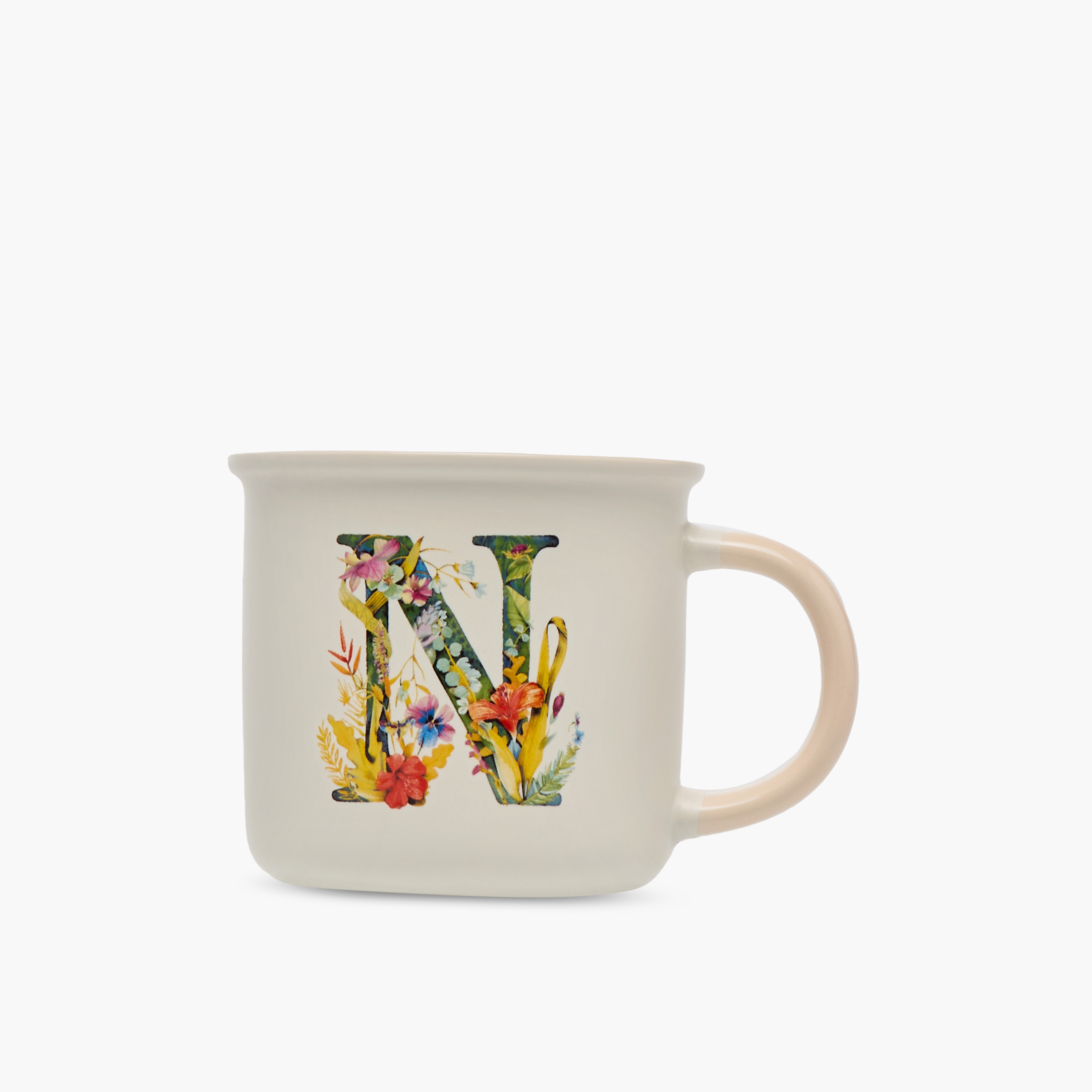 مج خزف صيني بطبعات زهرية وحرف "N" - بسعة 355 مل-household-dining-teaandcoffee-mugsandcups-image-1