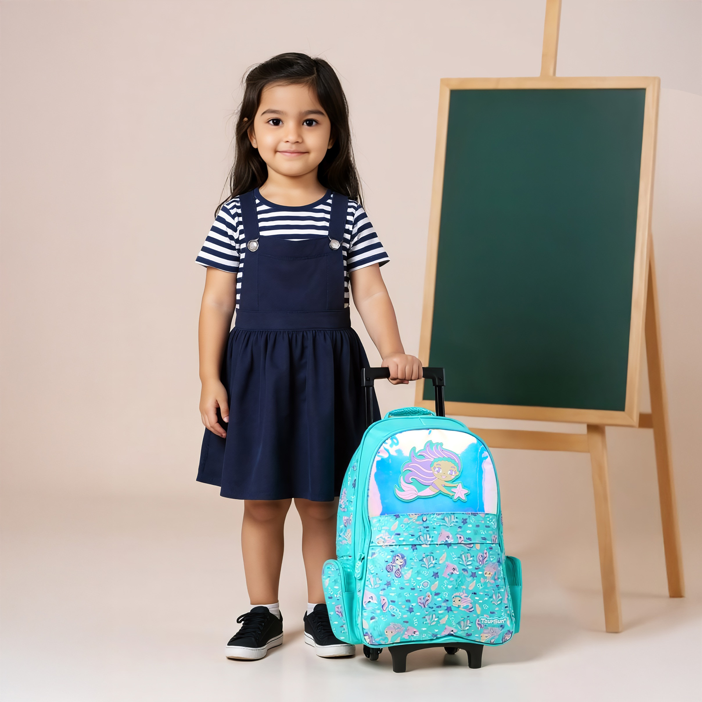 Toursun Mermaid Trolley Bag for Girls 5-8 Years with Padded Shoulder Straps -school-bagsandbackpacks-trolleybags-image-2