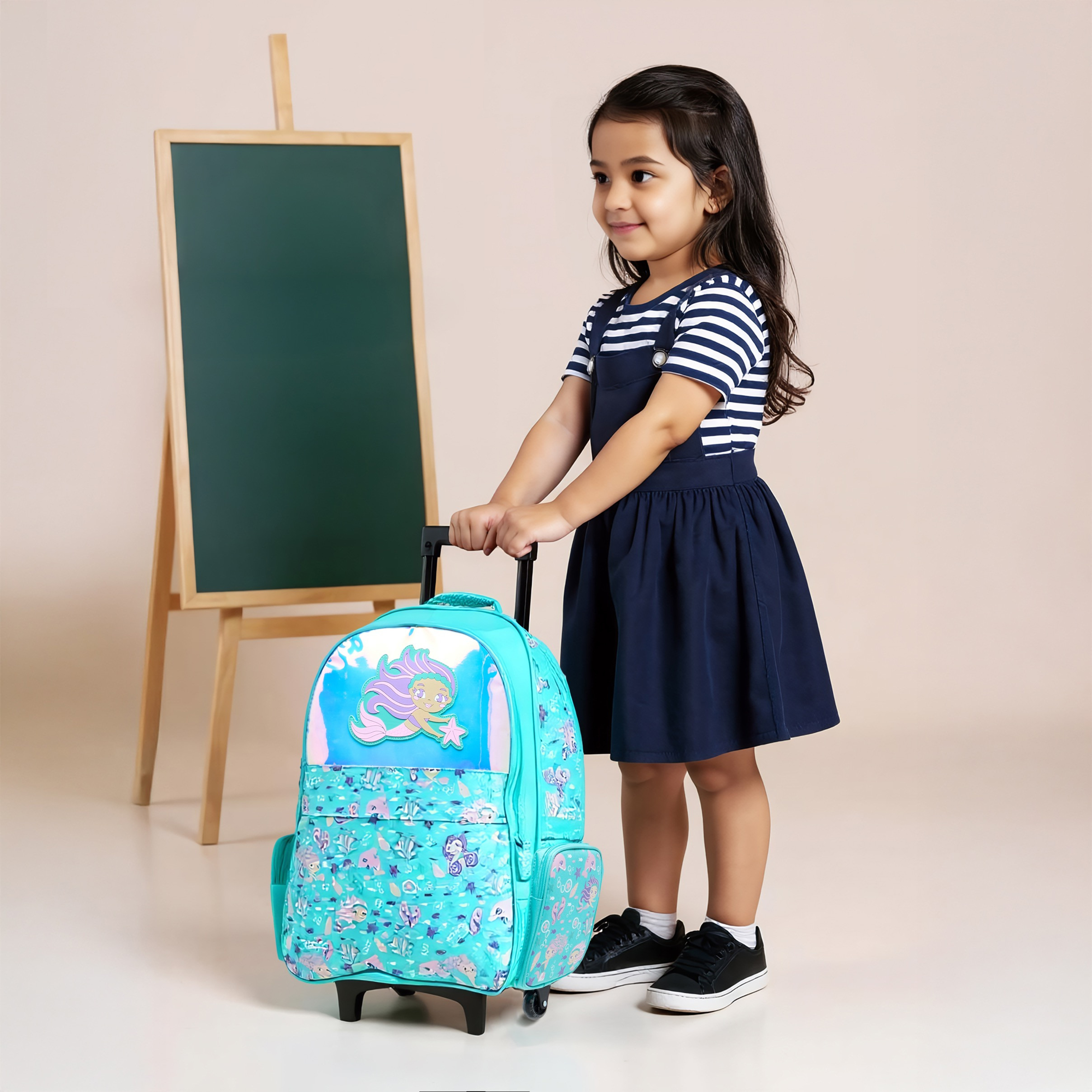 Toursun Mermaid Trolley Bag for Girls 5-8 Years with Padded Shoulder Straps -school-bagsandbackpacks-trolleybags-image-3