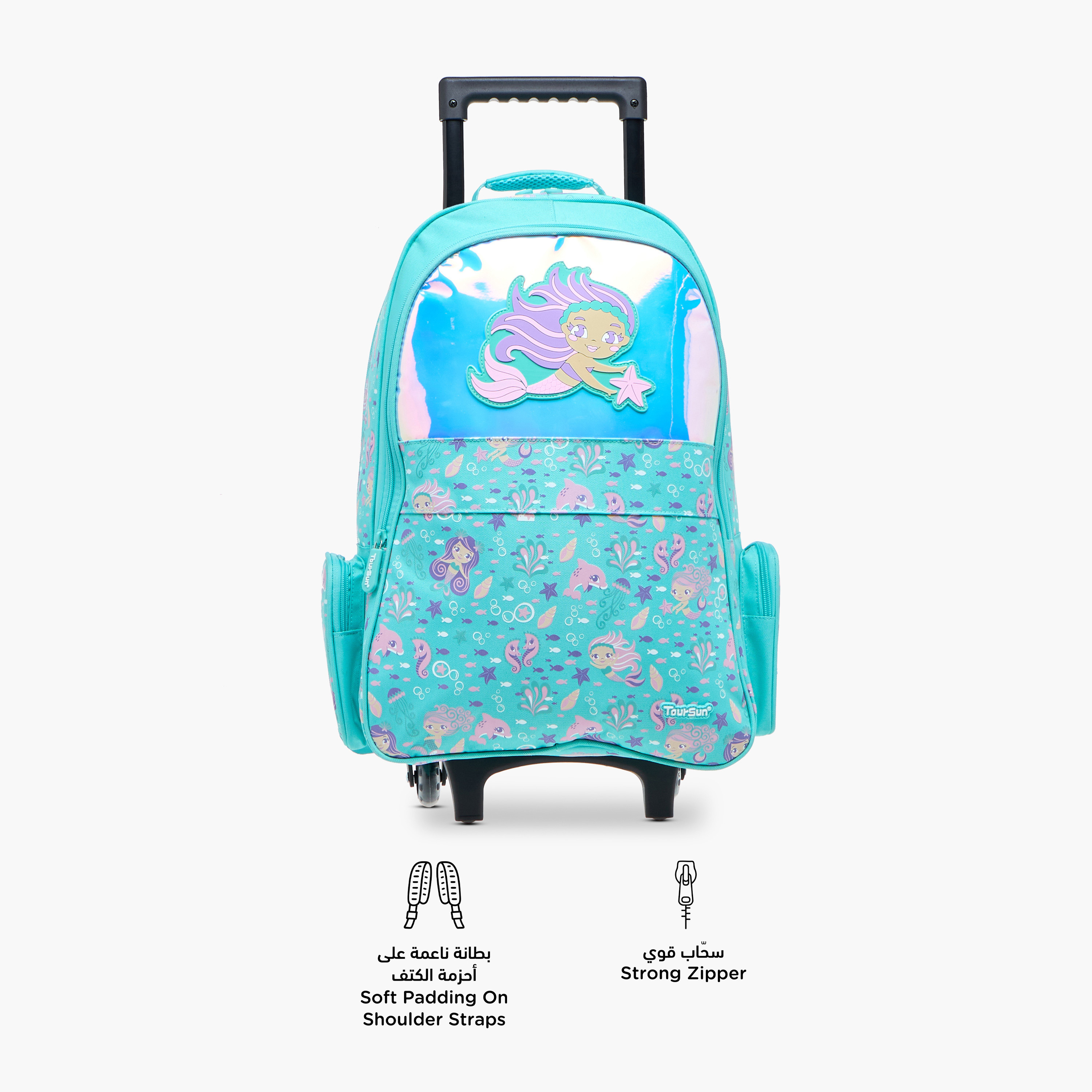 Toursun Mermaid Trolley Bag for Girls 5-8 Years with Padded Shoulder Straps -school-bagsandbackpacks-trolleybags-image-6