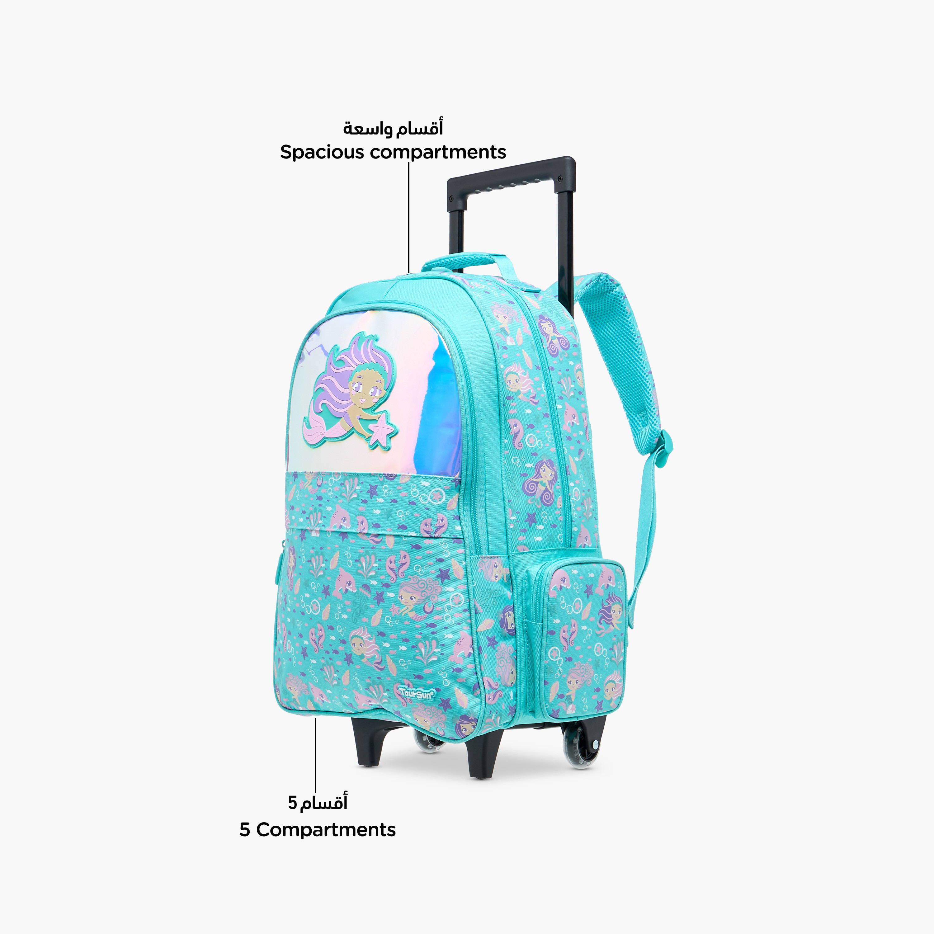 Toursun Mermaid Trolley Bag for Girls 5-8 Years with Padded Shoulder Straps -school-bagsandbackpacks-trolleybags-image-8
