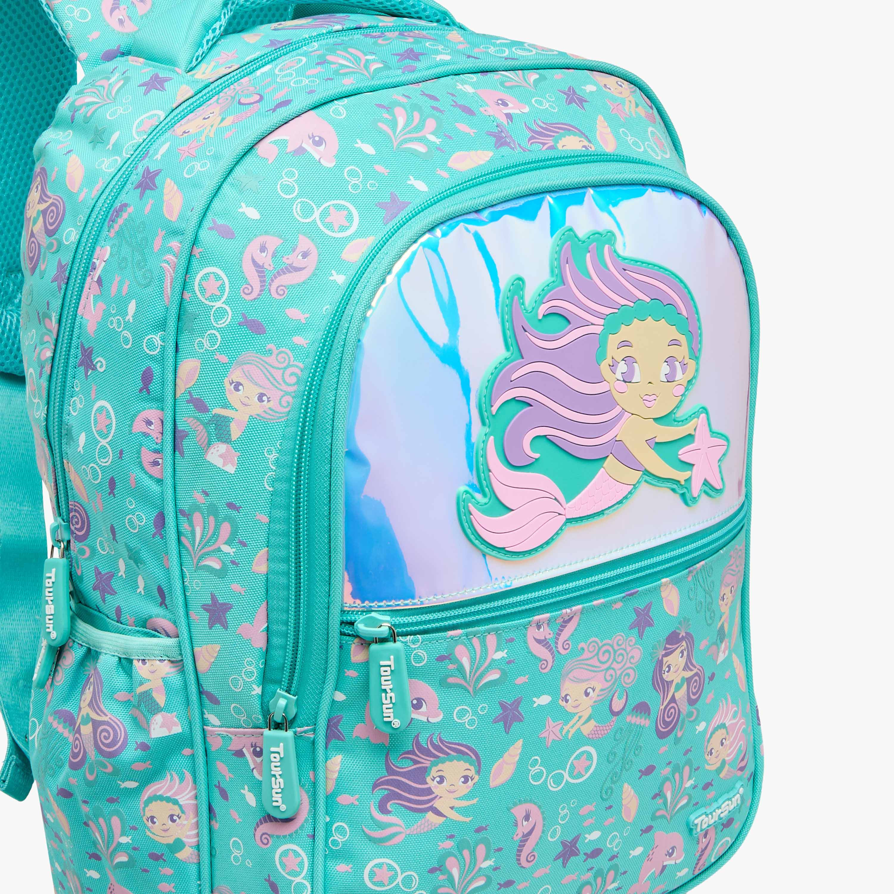 Toursun Mermaid Print Backpack with Adjustable Straps and Zip Closure - 13x30x42 cms-school-bagsandbackpacks-backpacks-image-5