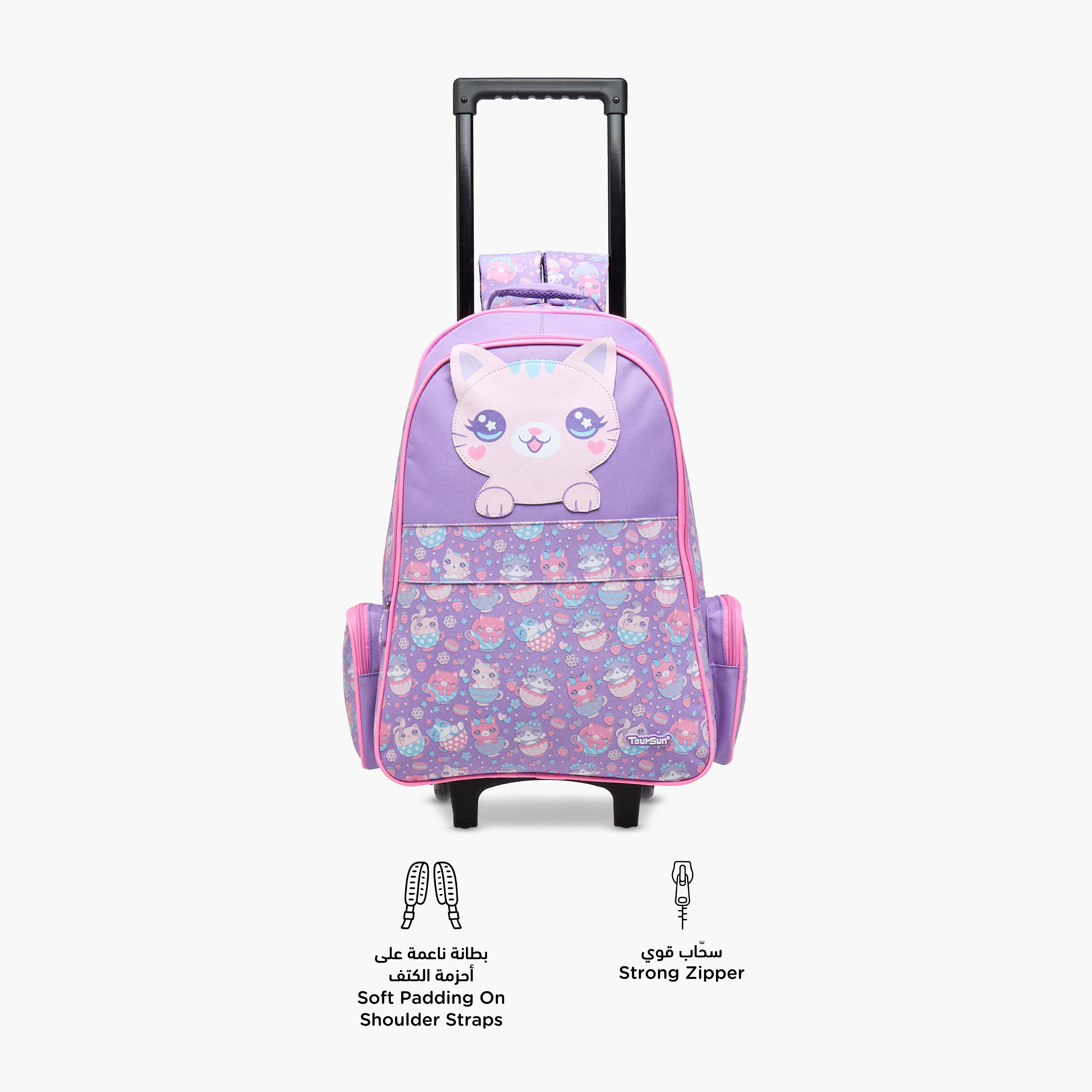 Toursun Cats Trolley Bag for Girls 5-8 Years with Padded Shoulder Straps -school-bagsandbackpacks-trolleybags-image-4