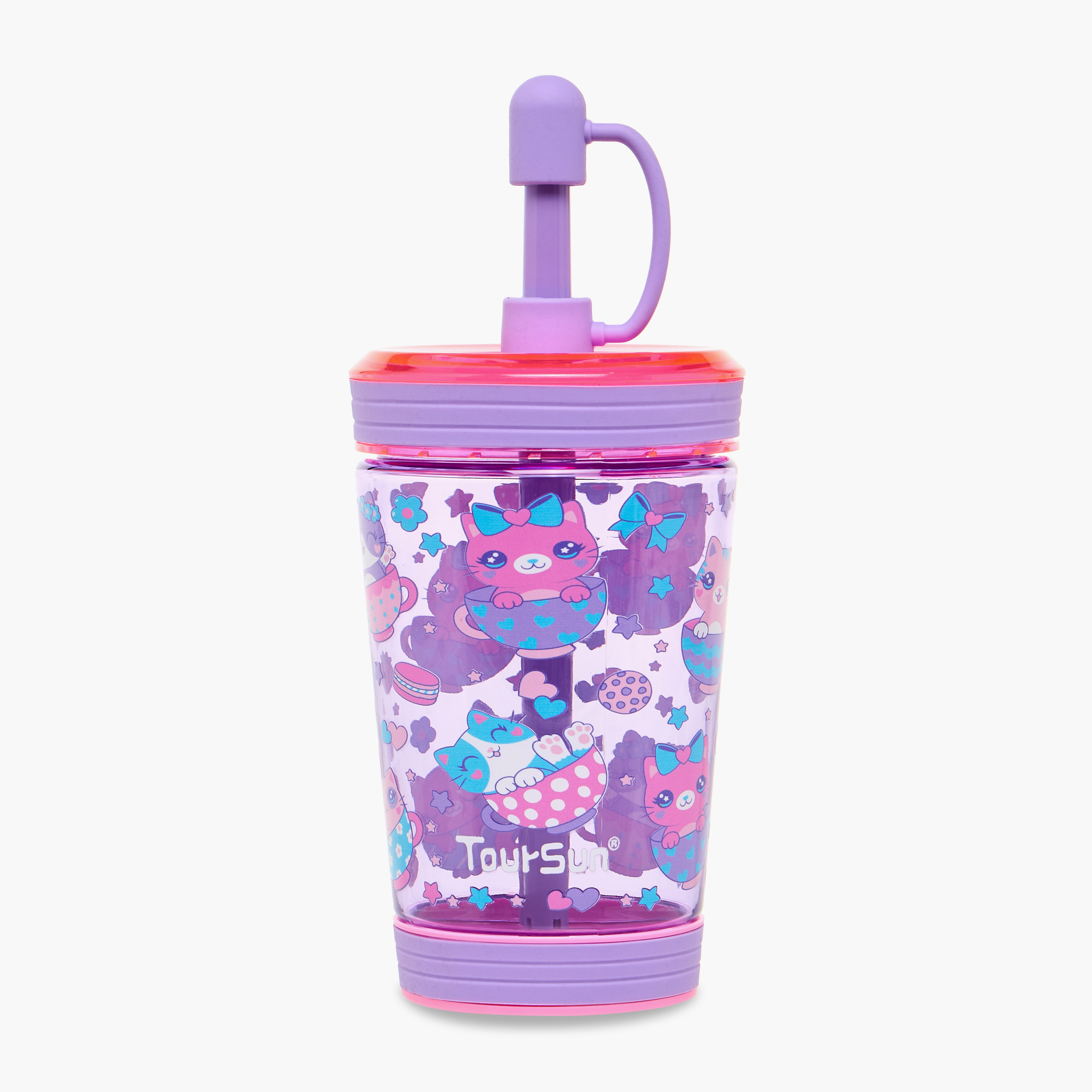 Cat Print Sipper Bottle with Straw - 480 ml-school-waterbottles-image-1