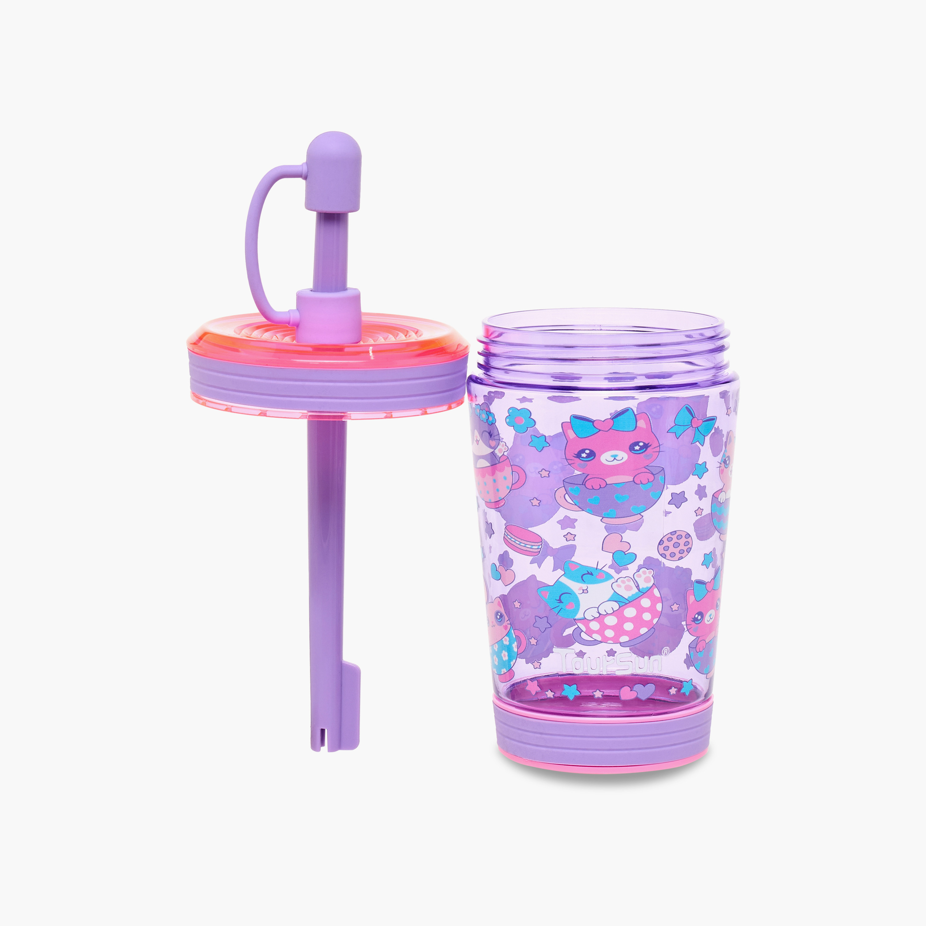 Cat Print Sipper Bottle with Straw - 480 ml-school-waterbottles-image-2