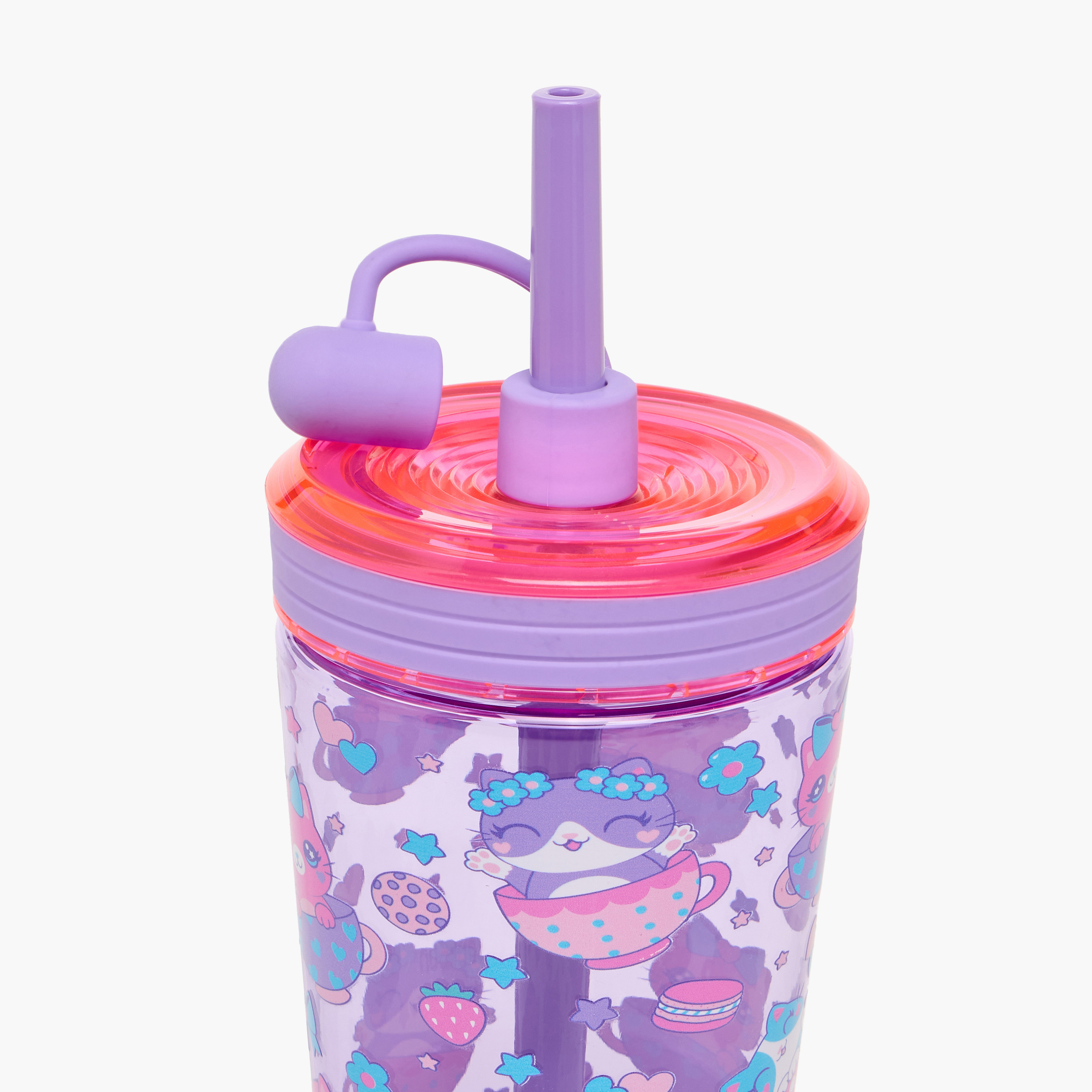 Cat Print Sipper Bottle with Straw - 480 ml-school-waterbottles-image-4