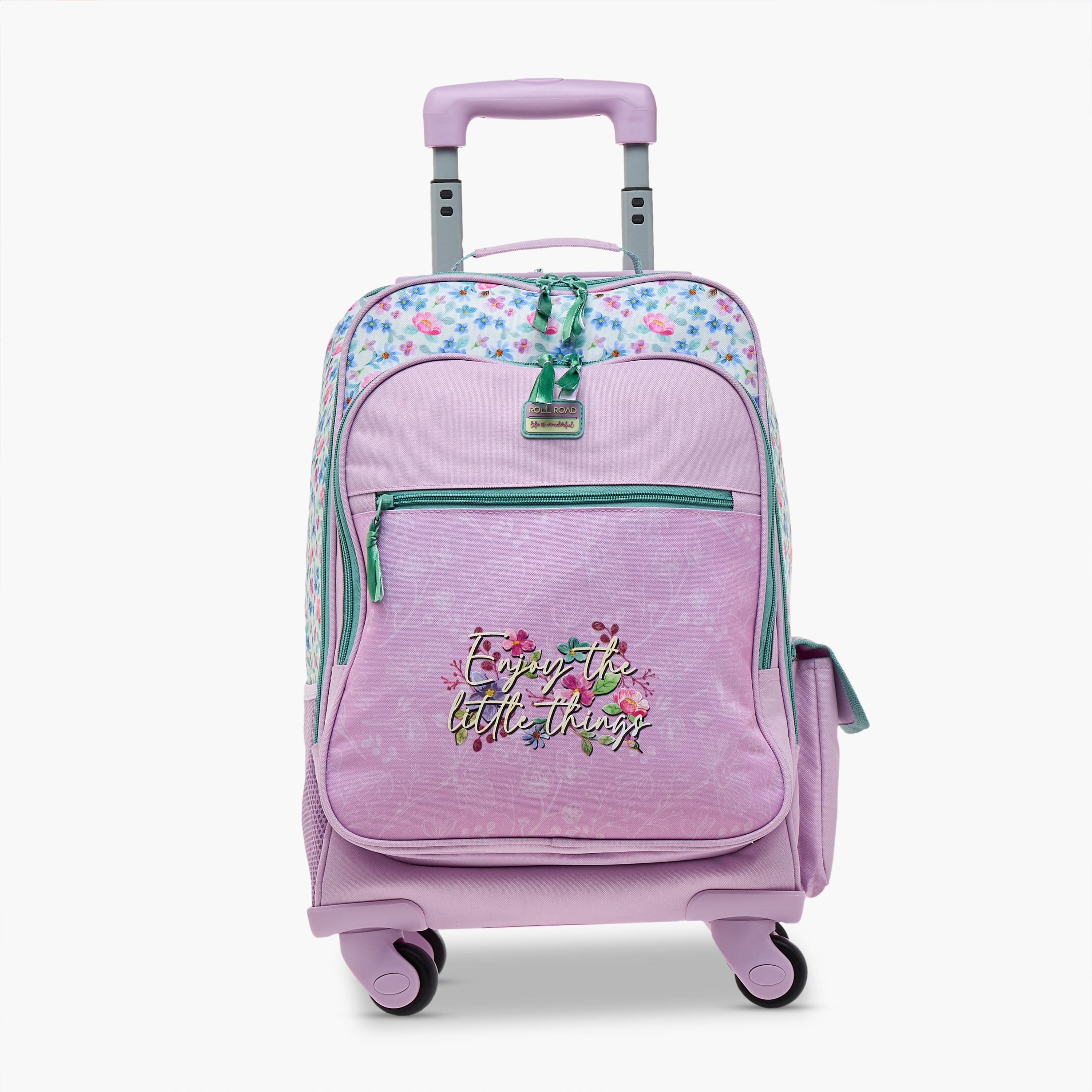 شنطة ترولي للبنات 8-13 سنة بمقبض قابل للسحب وتصميم زهري من رول رود-school-bagsandbackpacks-trolleybags-image-1