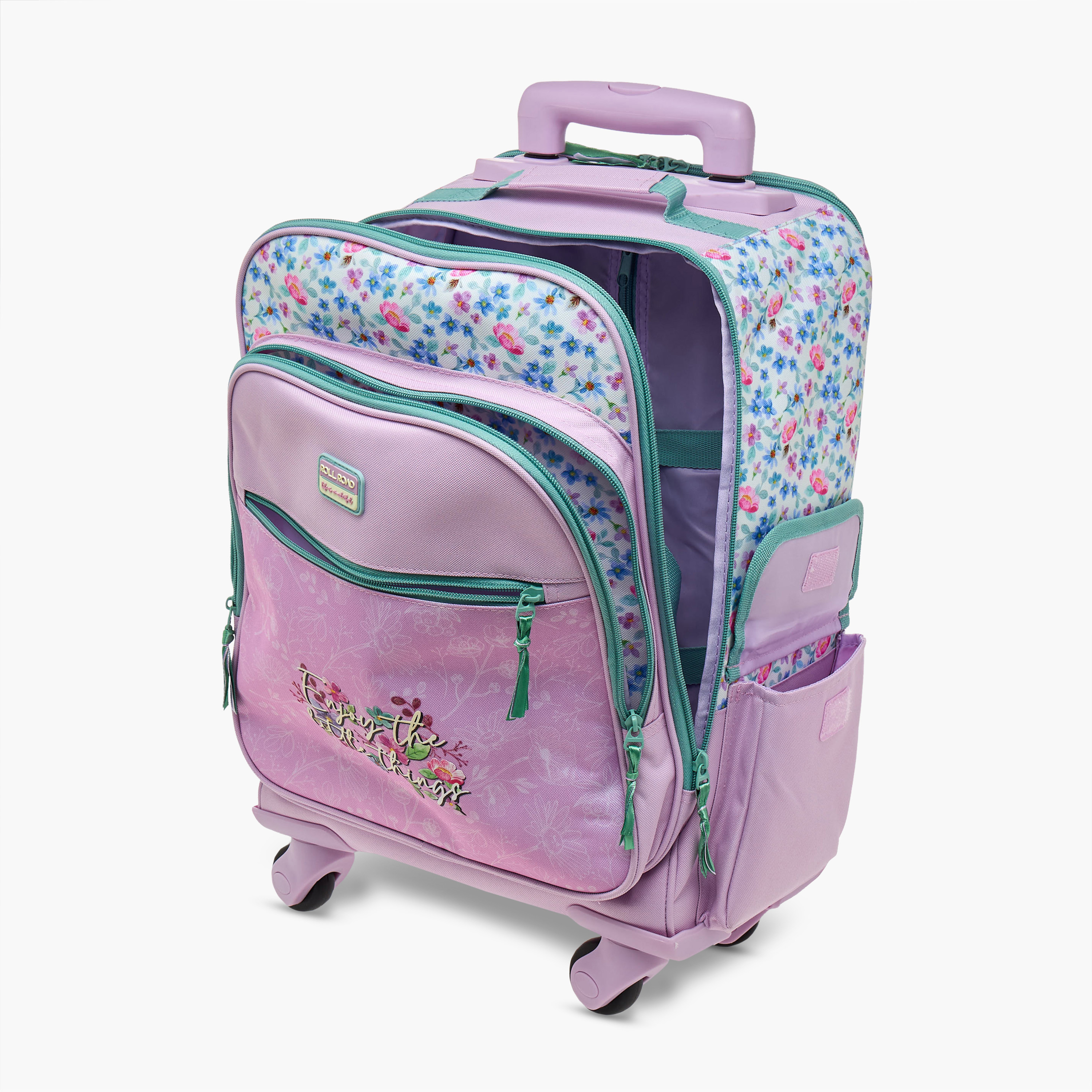 Roll Road Floral Trolley Bag for Girls 8-13 Years with Retractable Handle -school-bagsandbackpacks-trolleybags-image-13