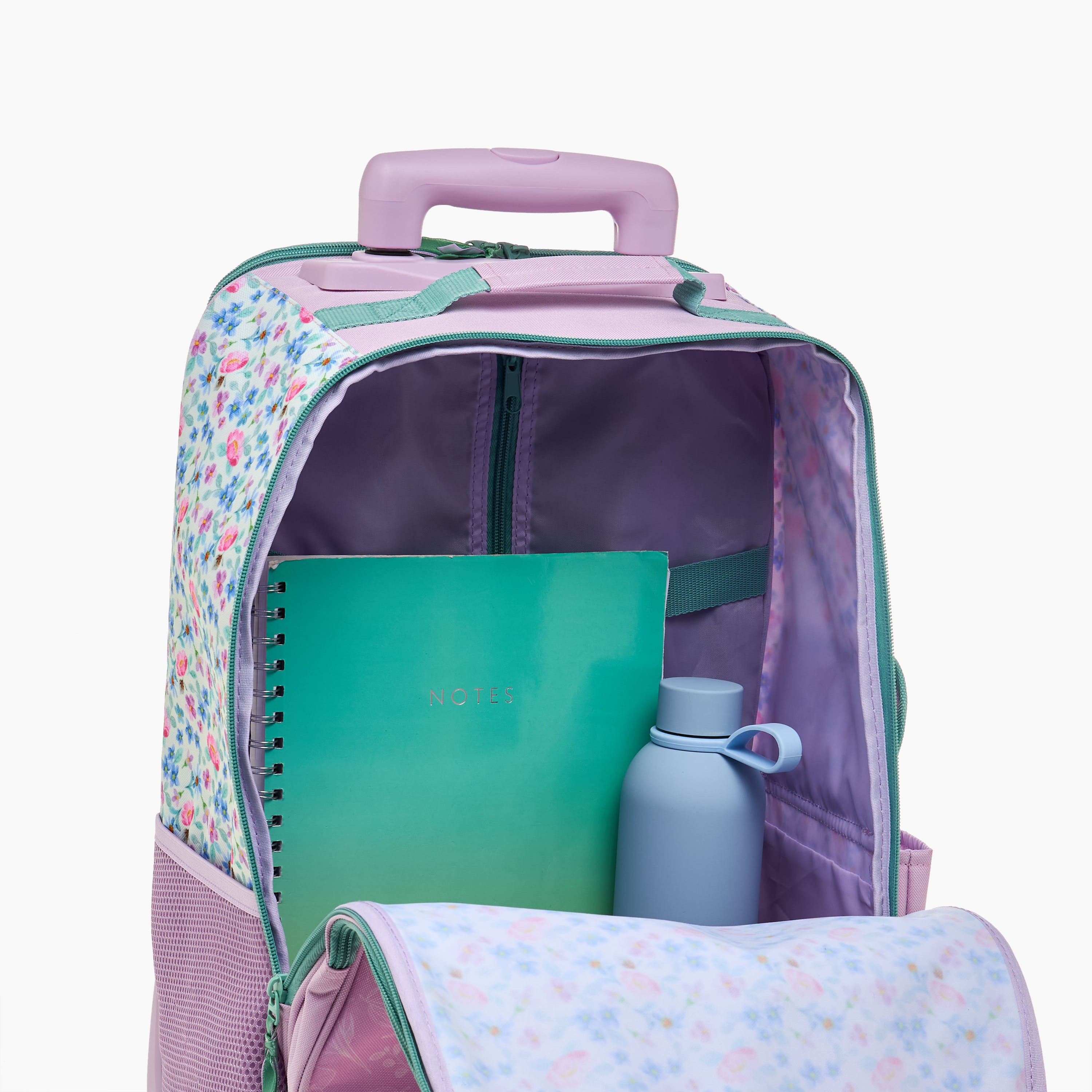 شنطة ترولي للبنات 8-13 سنة بمقبض قابل للسحب وتصميم زهري من رول رود-school-bagsandbackpacks-trolleybags-image-14