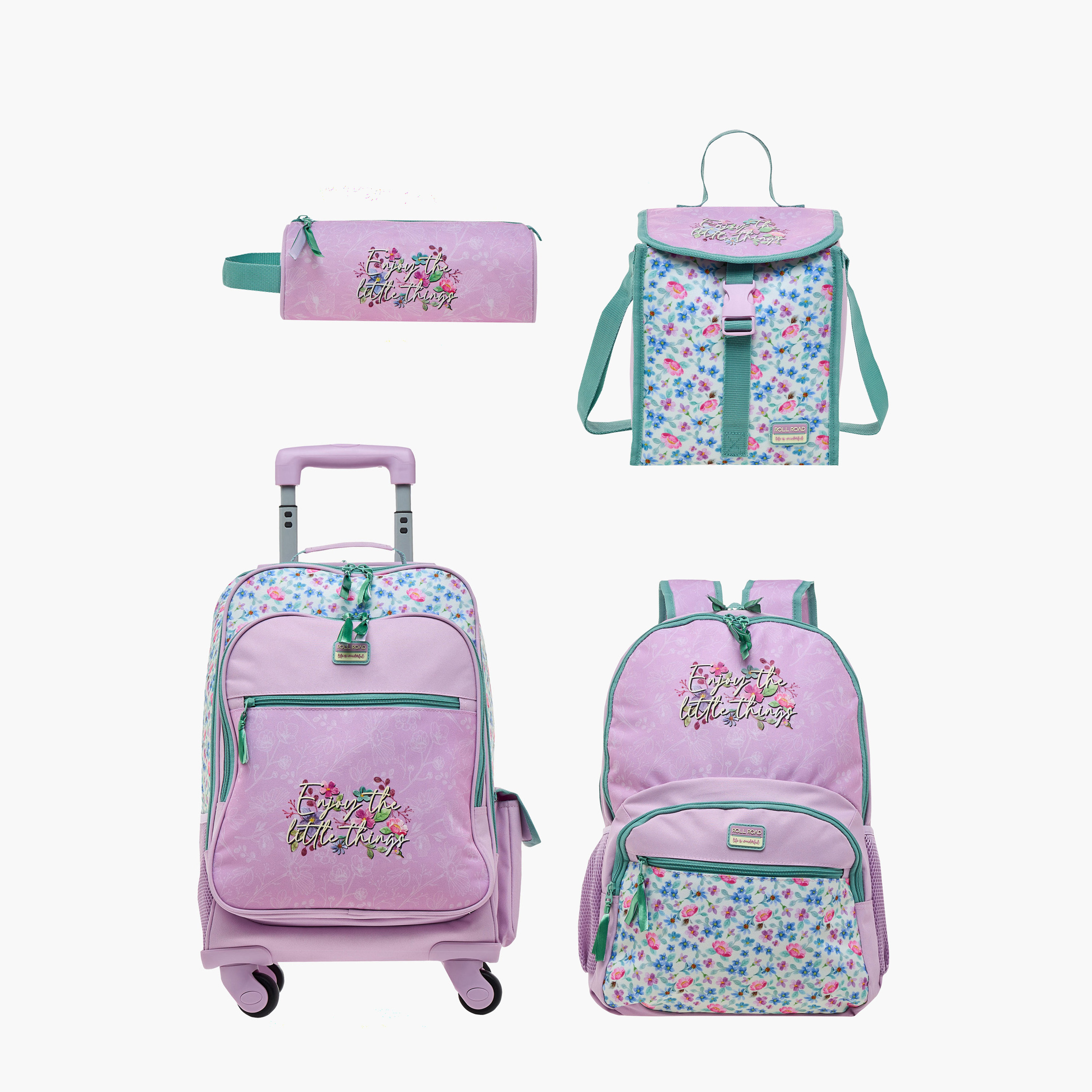شنطة ترولي للبنات 8-13 سنة بمقبض قابل للسحب وتصميم زهري من رول رود-school-bagsandbackpacks-trolleybags-image-15