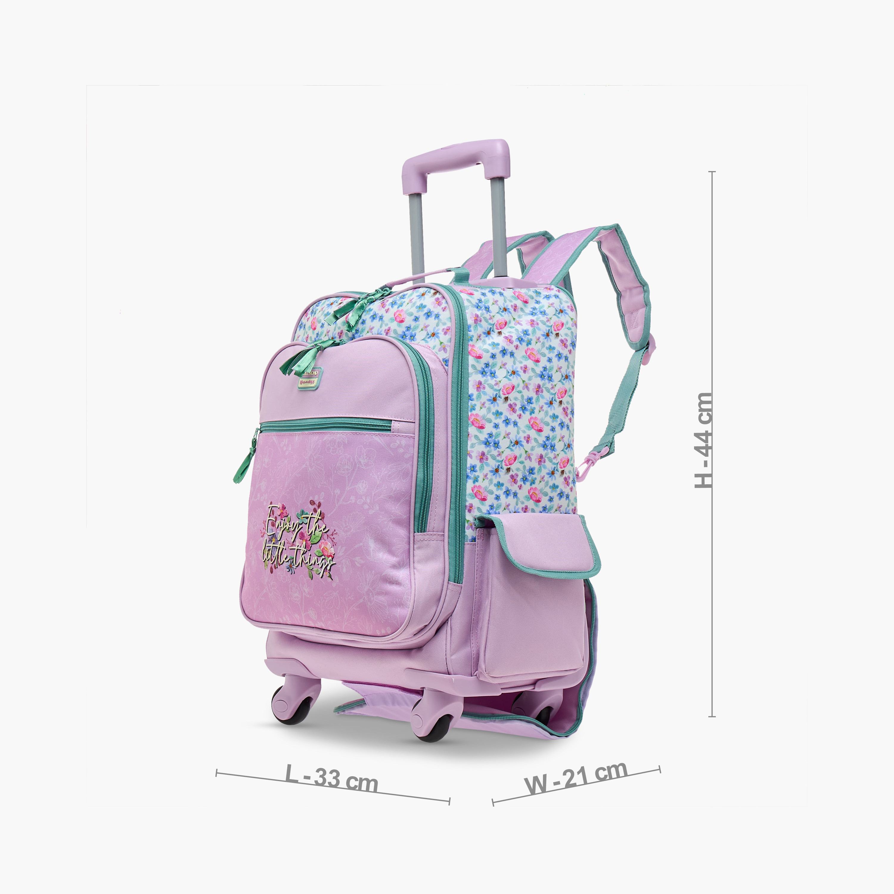 Roll Road Floral Trolley Bag for Girls 8-13 Years with Retractable Handle -school-bagsandbackpacks-trolleybags-image-2